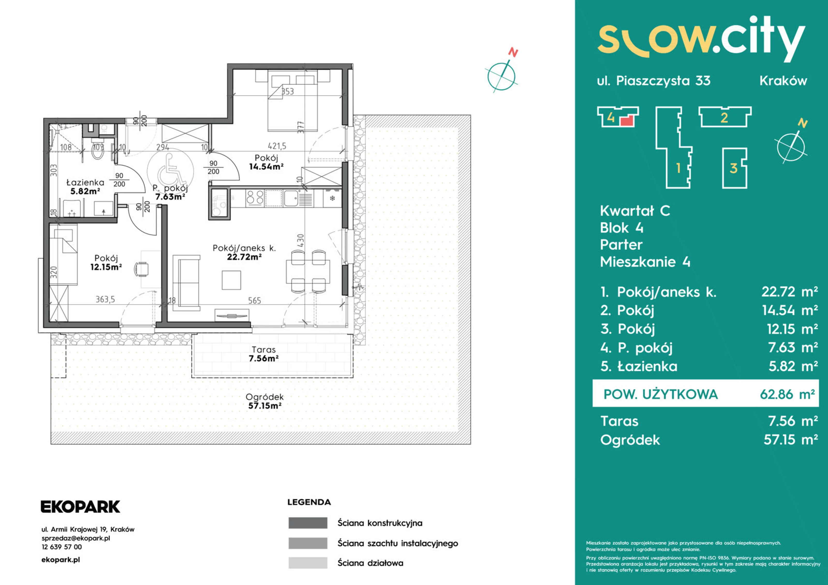 Mieszkanie 62,86 m², parter, oferta nr C4-4, Slow City, Kraków, Prądnik Biały, ul. Piaszczysta