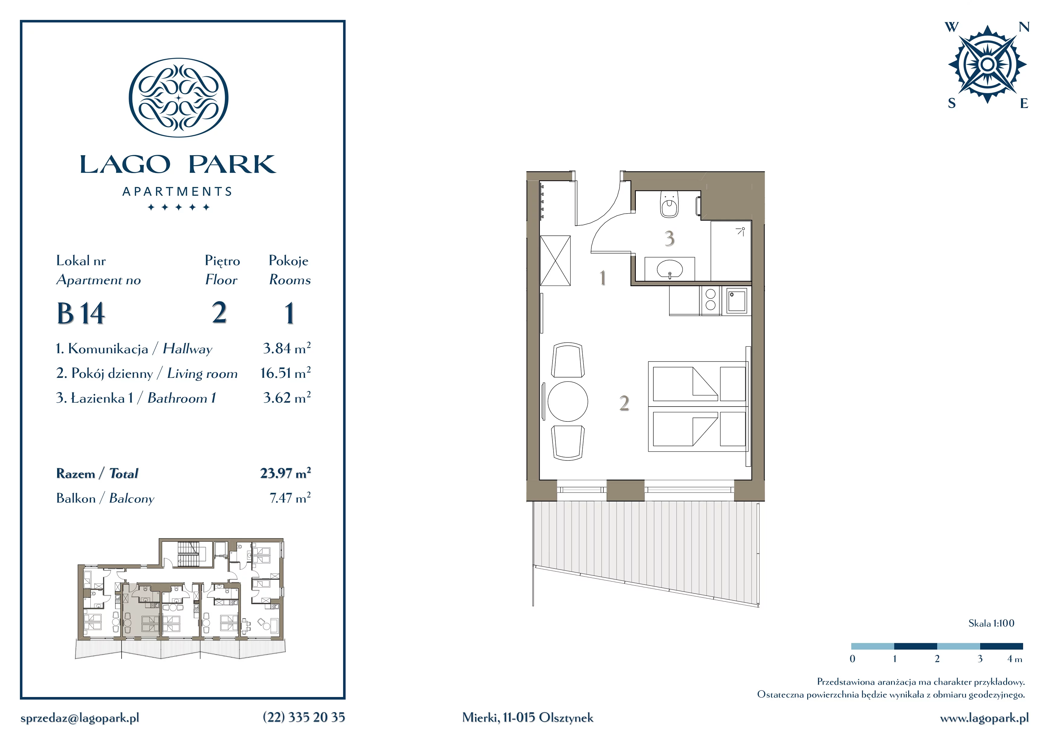 Apartament inwestycyjny 23,75 m², piętro 2, oferta nr B14, Lago Park Apartments by Aries, Mierki, Kołatek 2