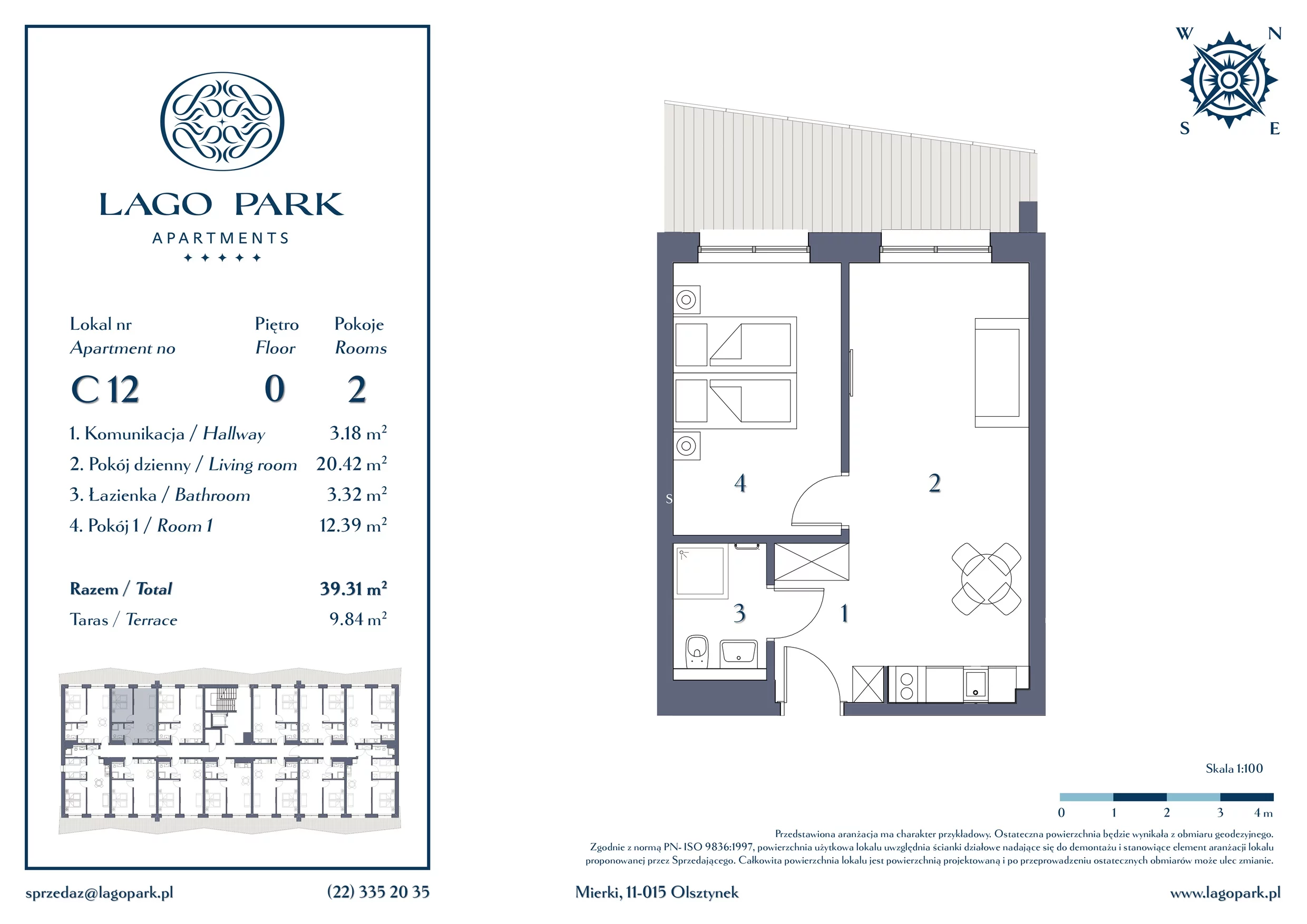 Apartament inwestycyjny 39,31 m², parter, oferta nr C12, Lago Park Apartments by Aries, Mierki, Kołatek 2