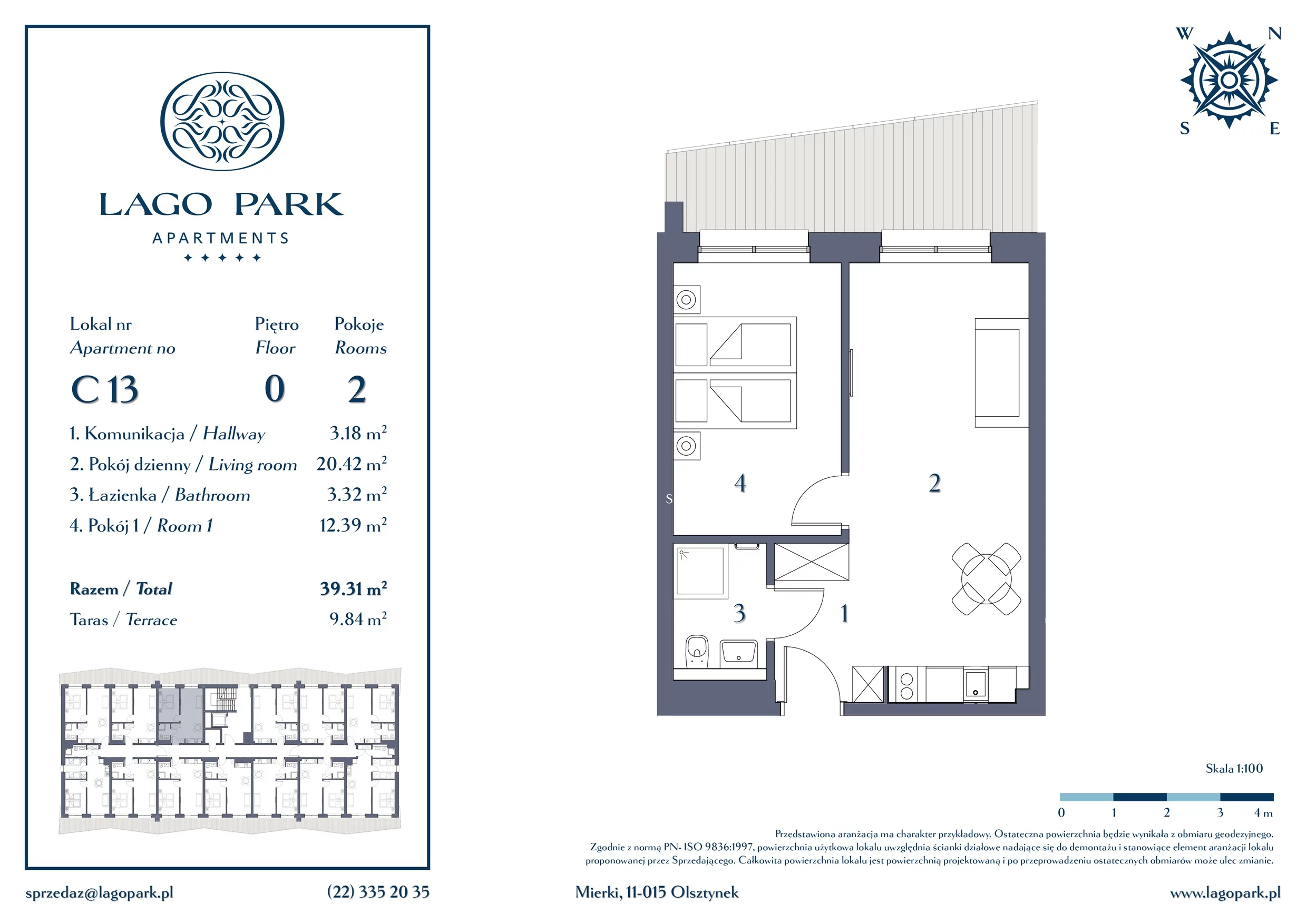 Apartament inwestycyjny 39,31 m², parter, oferta nr C13, Lago Park Apartments by Aries, Mierki, Kołatek 2