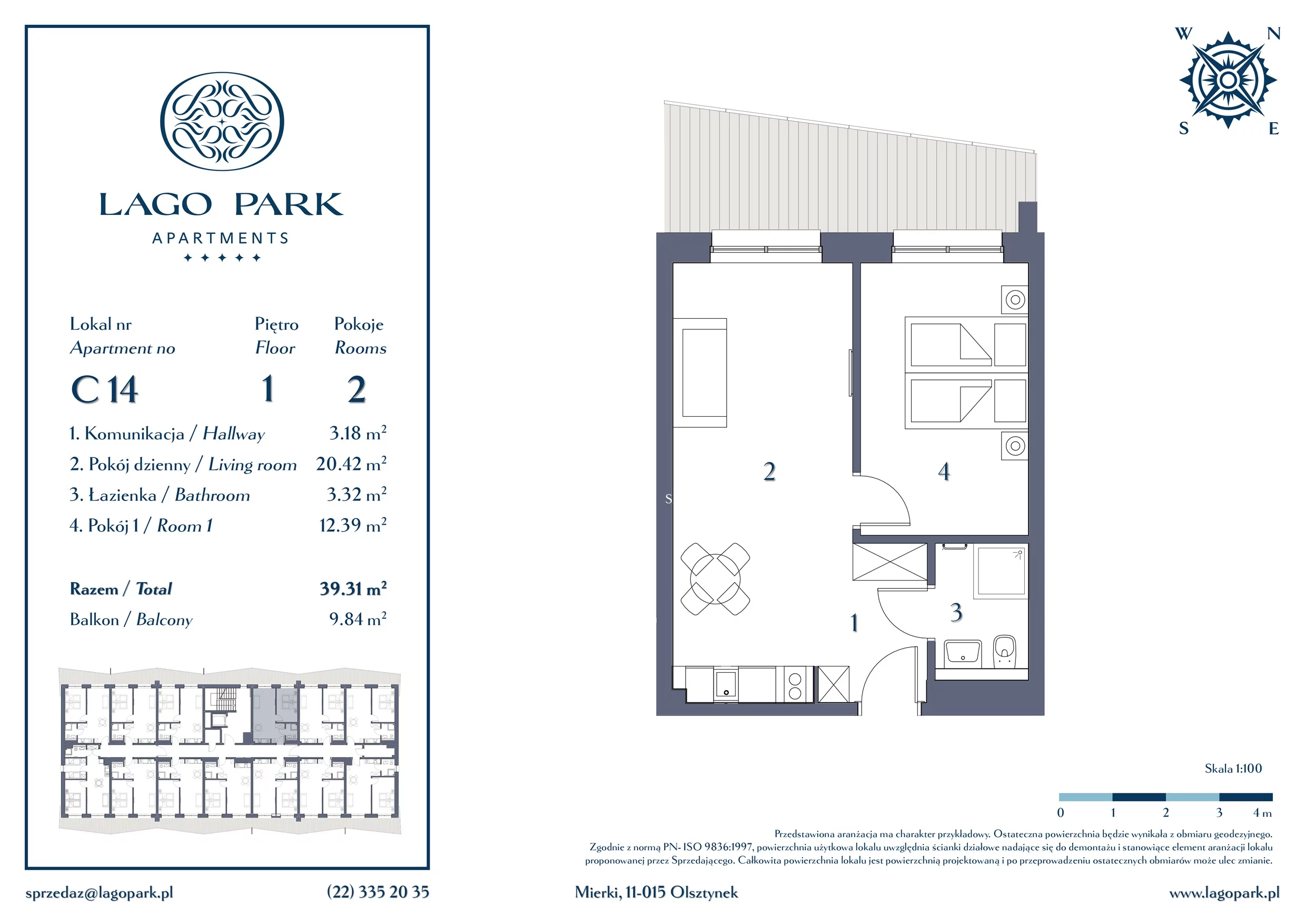 Apartament inwestycyjny 39,31 m², piętro 1, oferta nr C14, Lago Park Apartments by Aries, Mierki, Kołatek 2