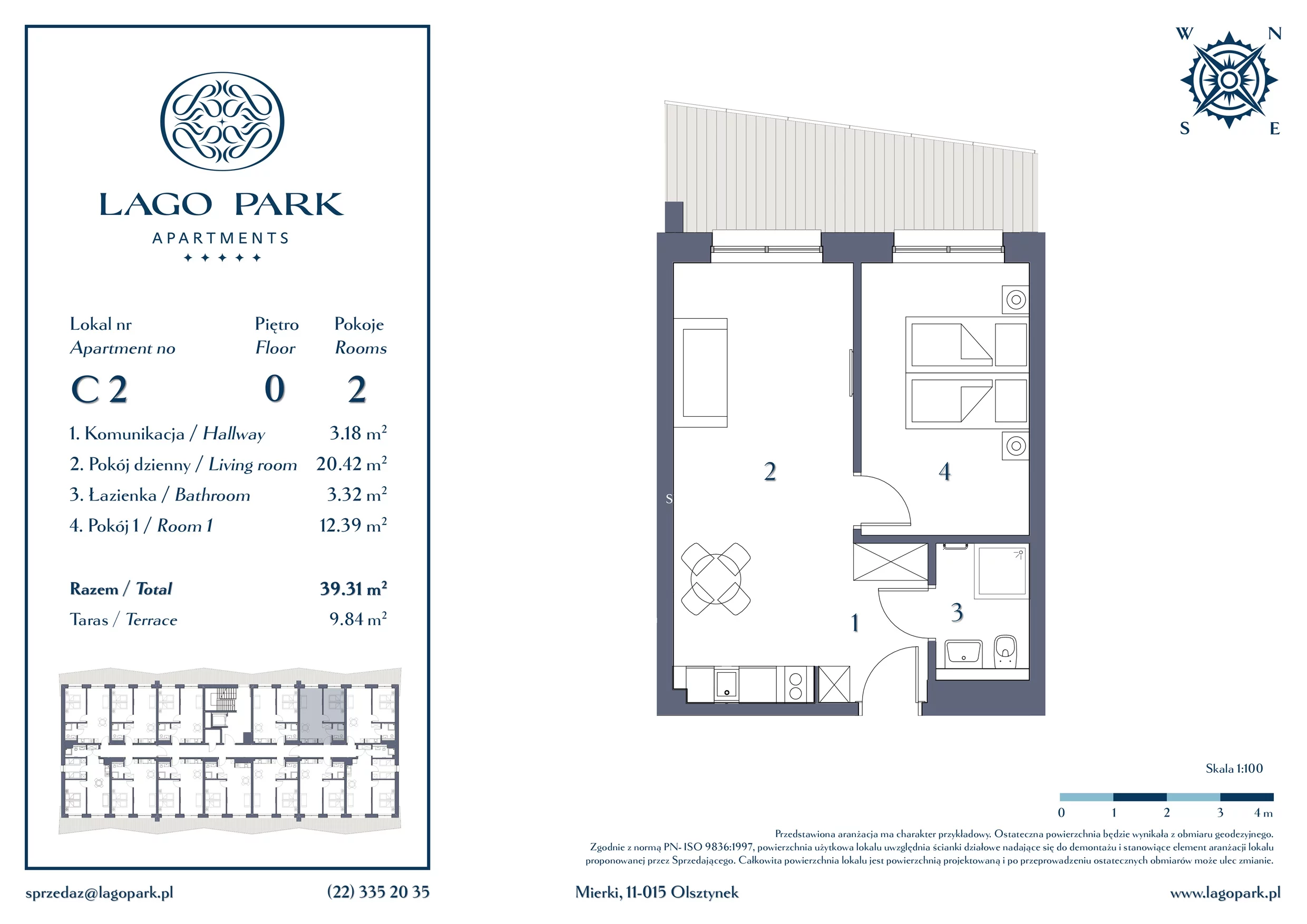 Apartament inwestycyjny 39,31 m², parter, oferta nr C2, Lago Park Apartments by Aries, Mierki, Kołatek 2