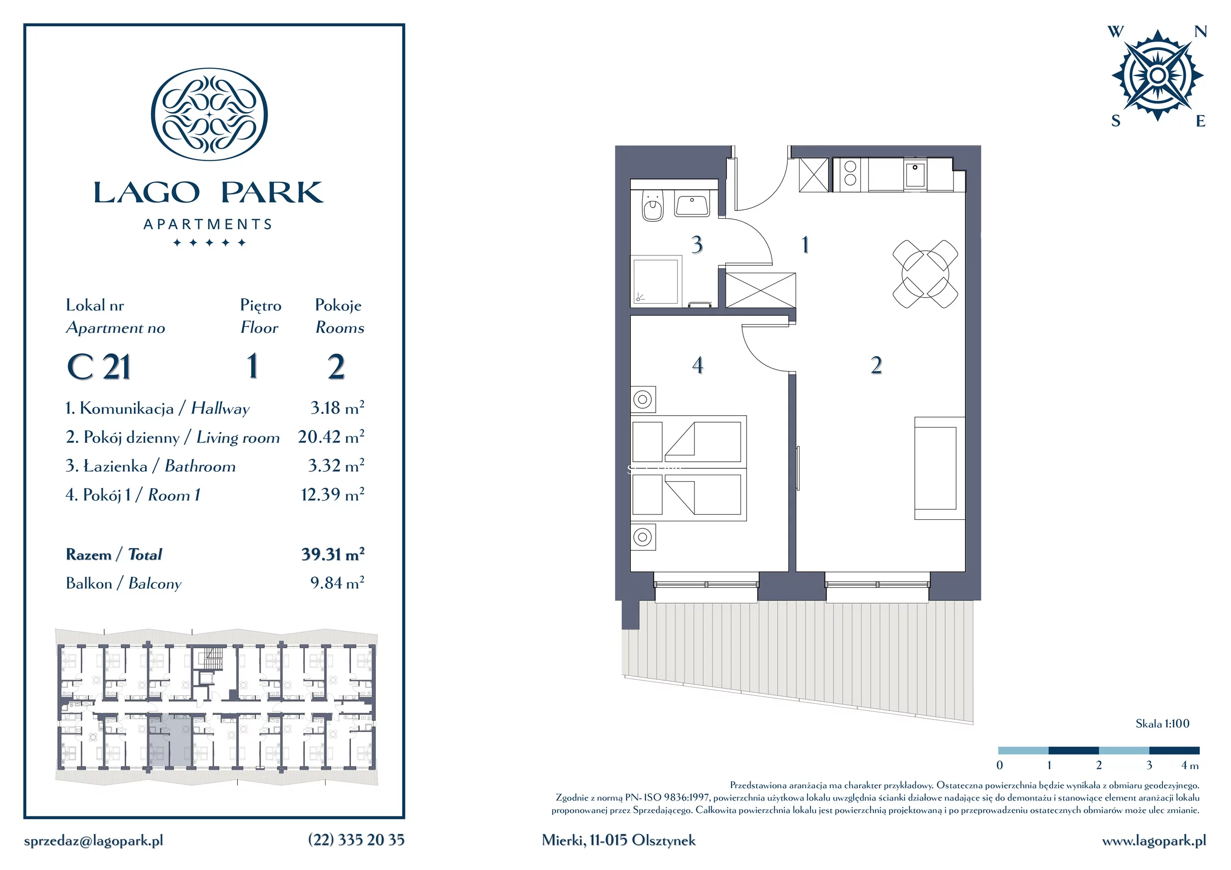 Apartament inwestycyjny 39,31 m², piętro 1, oferta nr C21, Lago Park Apartments by Aries, Mierki, Kołatek 2