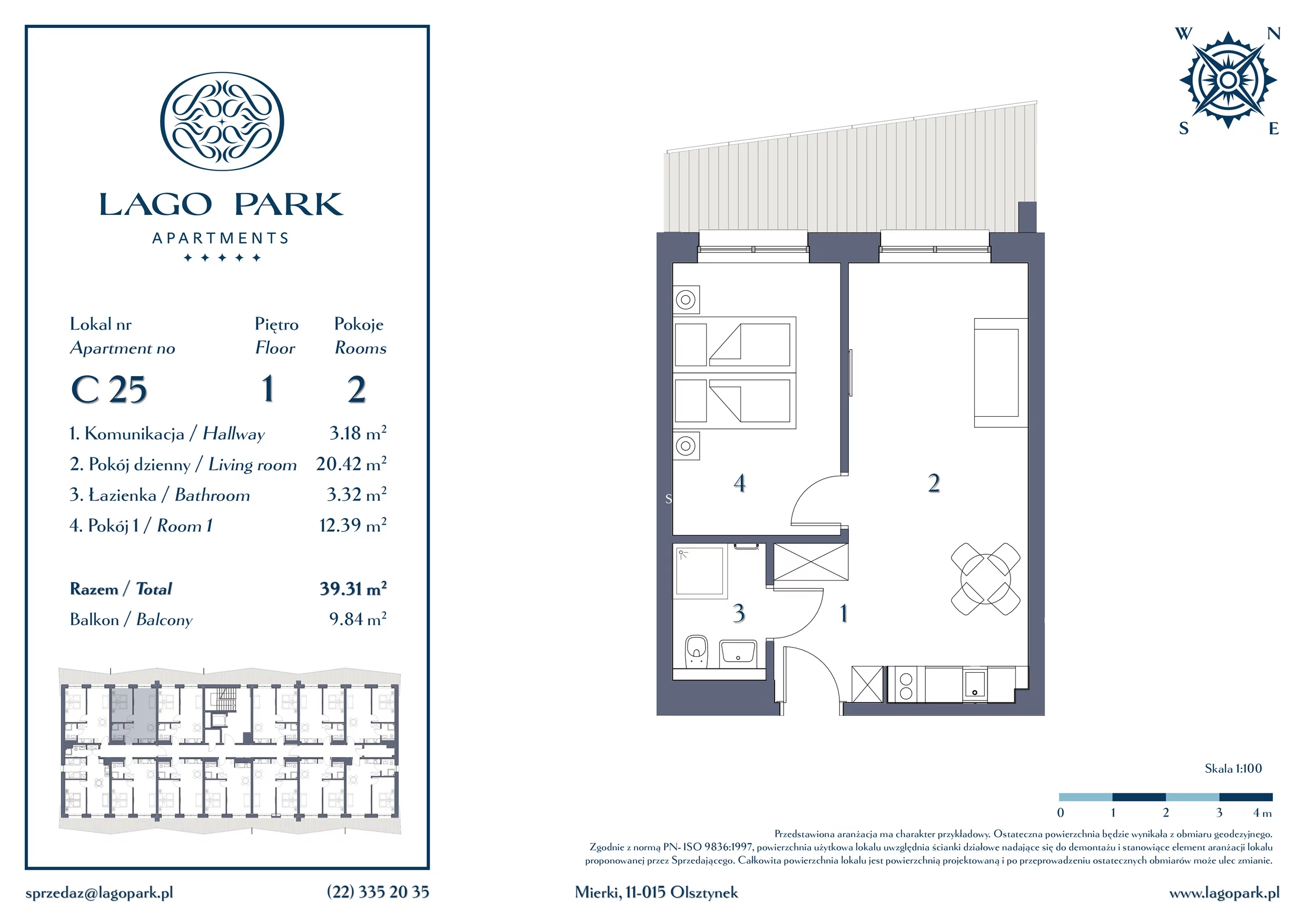 Apartament inwestycyjny 39,31 m², piętro 1, oferta nr C25, Lago Park Apartments by Aries, Mierki, Kołatek 2