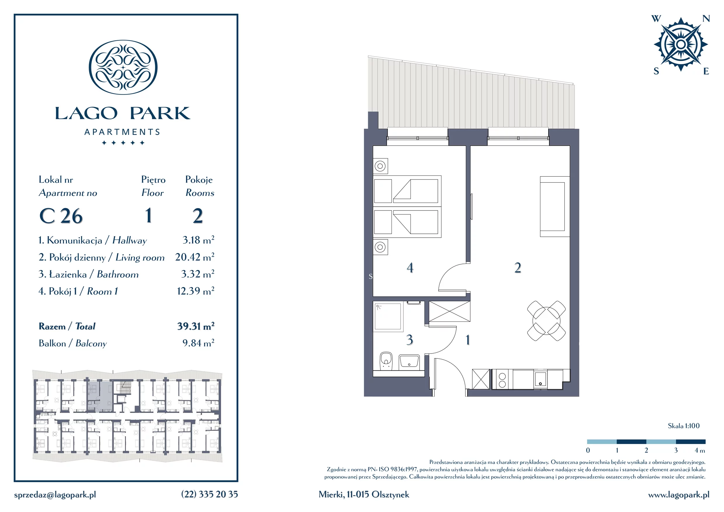 Apartament inwestycyjny 39,31 m², piętro 1, oferta nr C26, Lago Park Apartments by Aries, Mierki, Kołatek 2