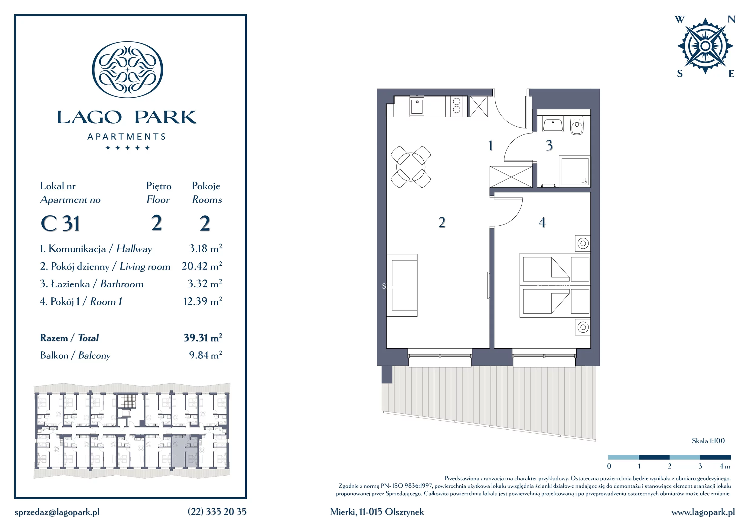 Apartament inwestycyjny 39,31 m², piętro 2, oferta nr C31, Lago Park Apartments by Aries, Mierki, Kołatek 2