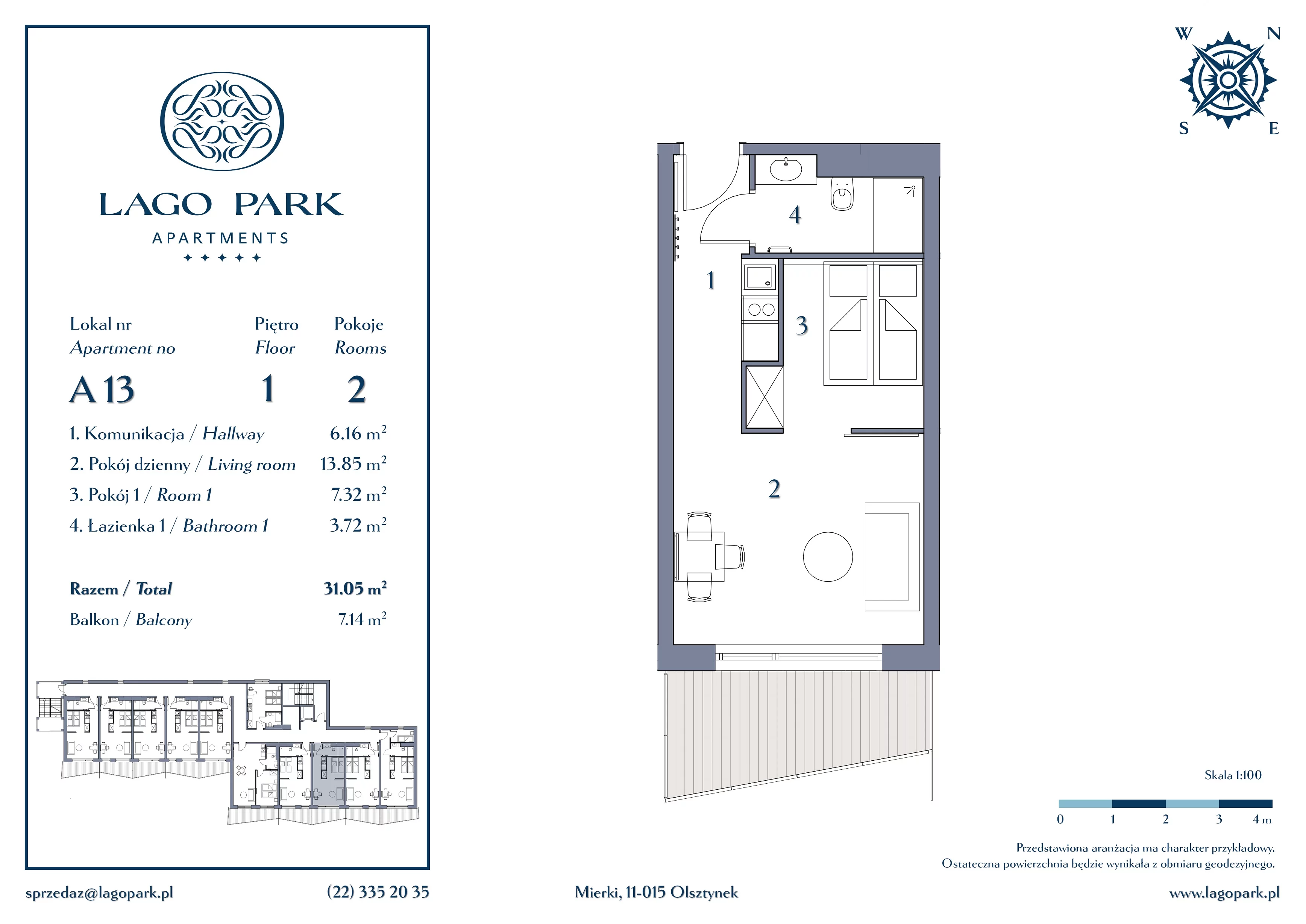 Apartament inwestycyjny 31,05 m², piętro 1, oferta nr A13, Lago Park Apartments by Aries, Mierki, Kołatek 2