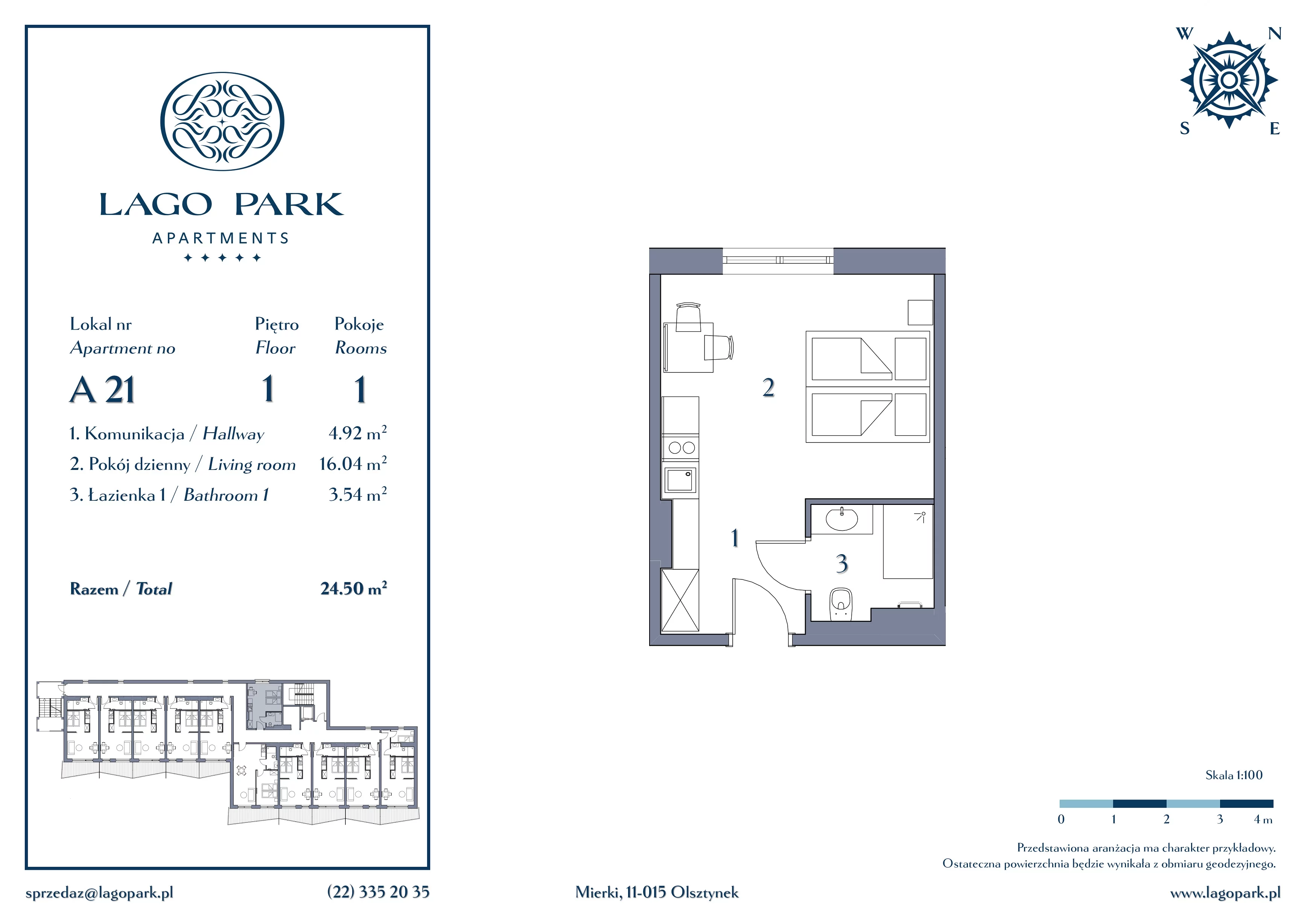 Apartament inwestycyjny 24,50 m², piętro 1, oferta nr A21, Lago Park Apartments by Aries, Mierki, Kołatek 2