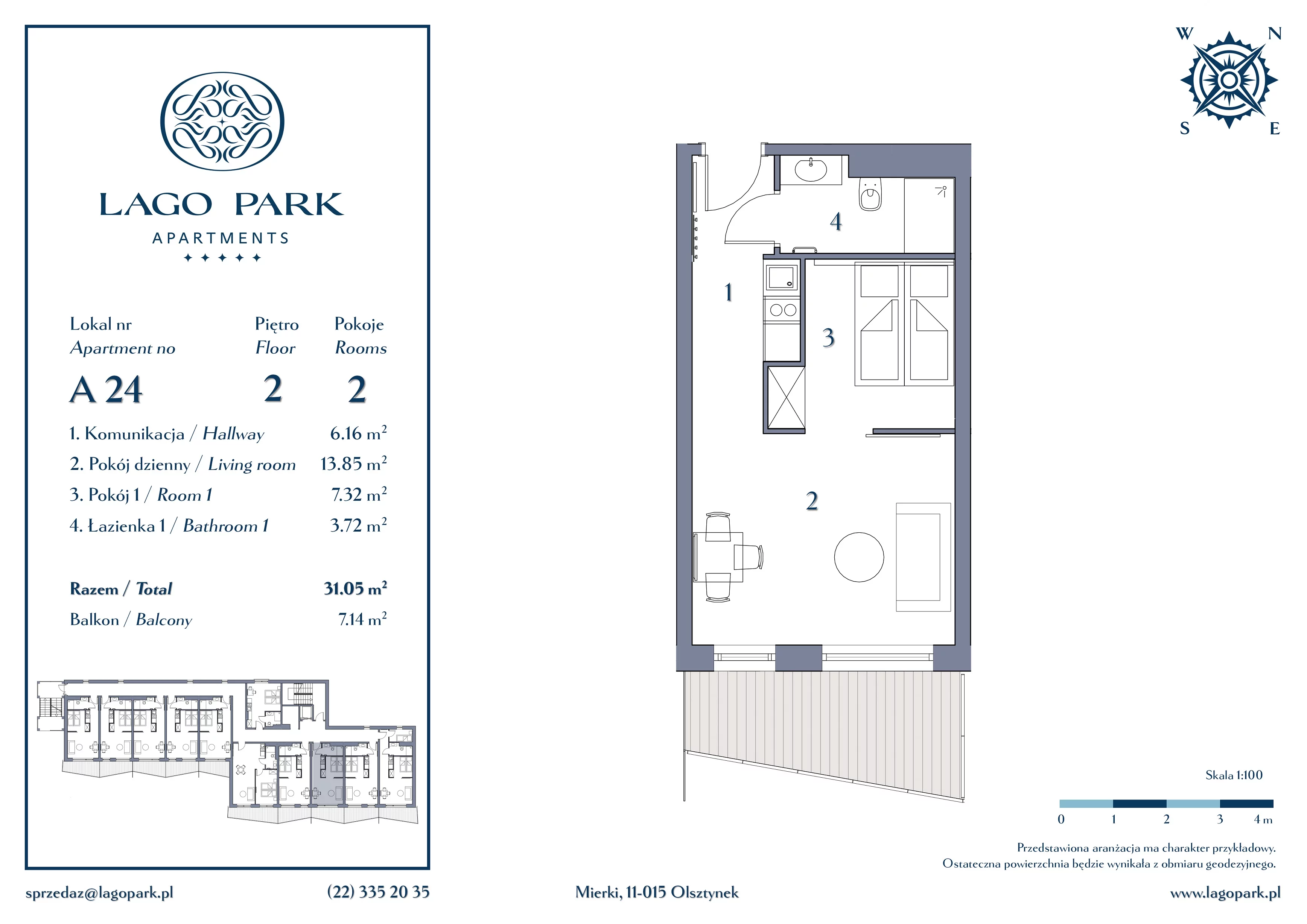 Apartament inwestycyjny 31,05 m², piętro 2, oferta nr A24, Lago Park Apartments by Aries, Mierki, Kołatek 2