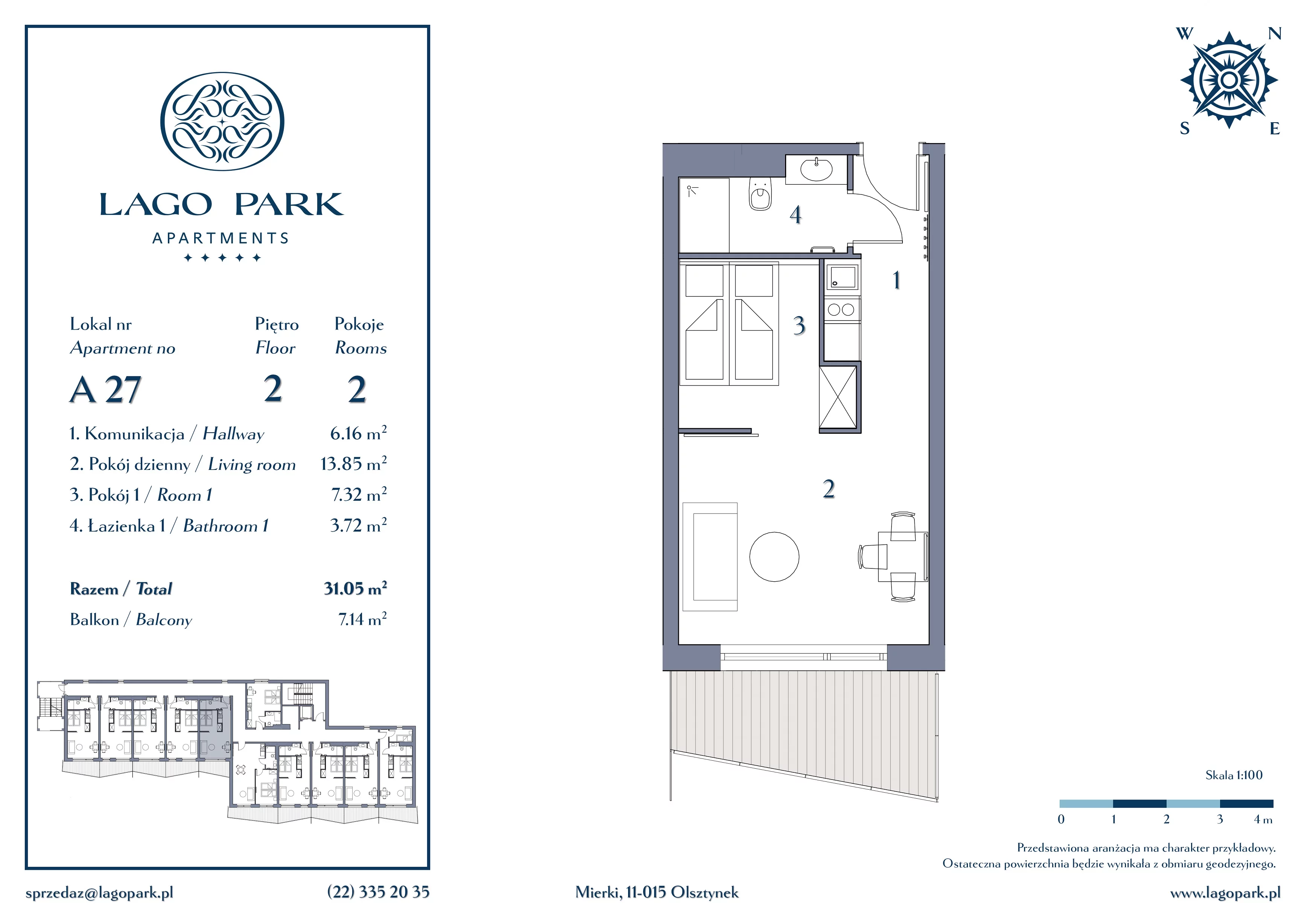 Apartament inwestycyjny 31,05 m², piętro 2, oferta nr A27, Lago Park Apartments by Aries, Mierki, Kołatek 2