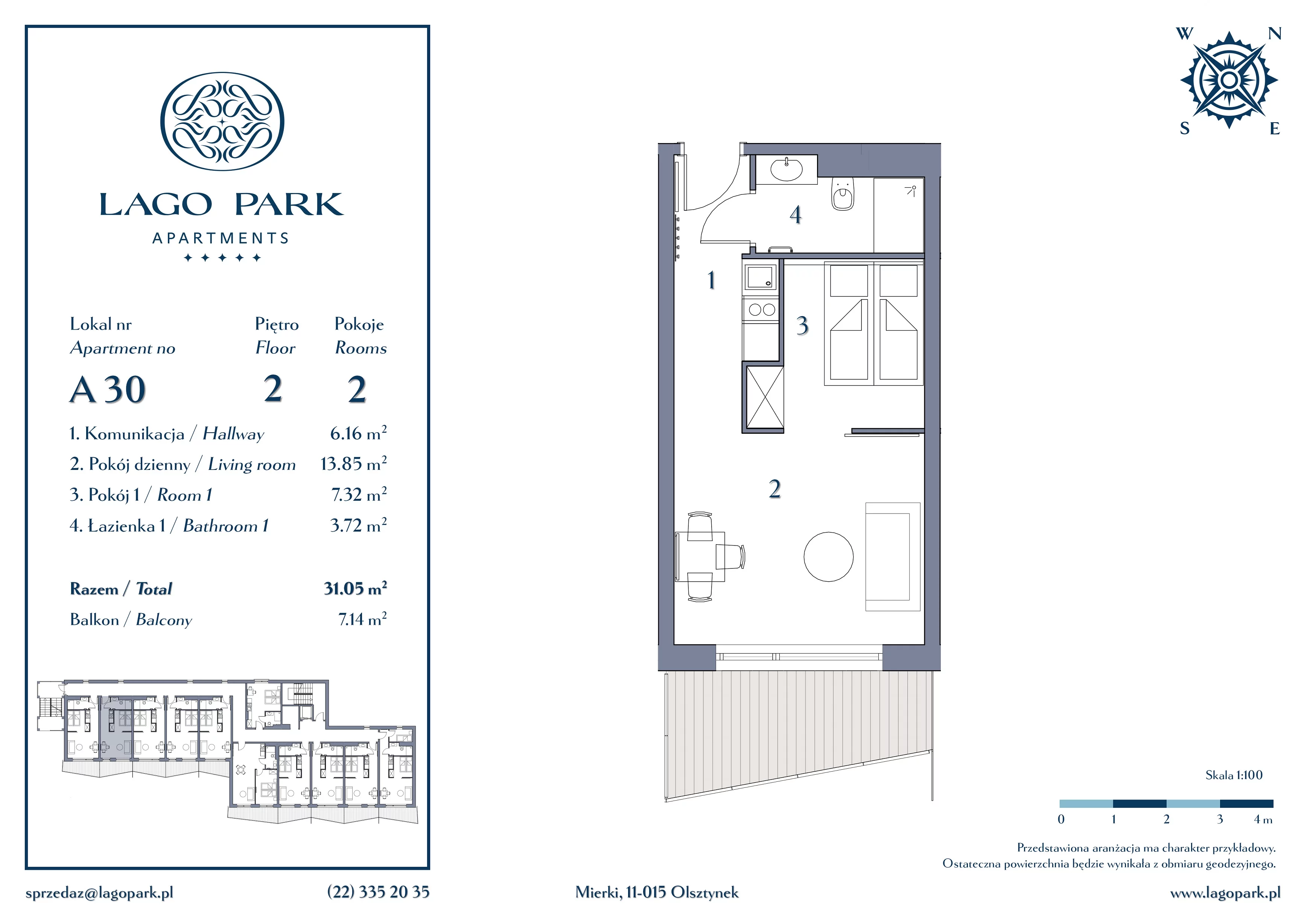 Apartament inwestycyjny 31,05 m², piętro 2, oferta nr A30, Lago Park Apartments by Aries, Mierki, Kołatek 2