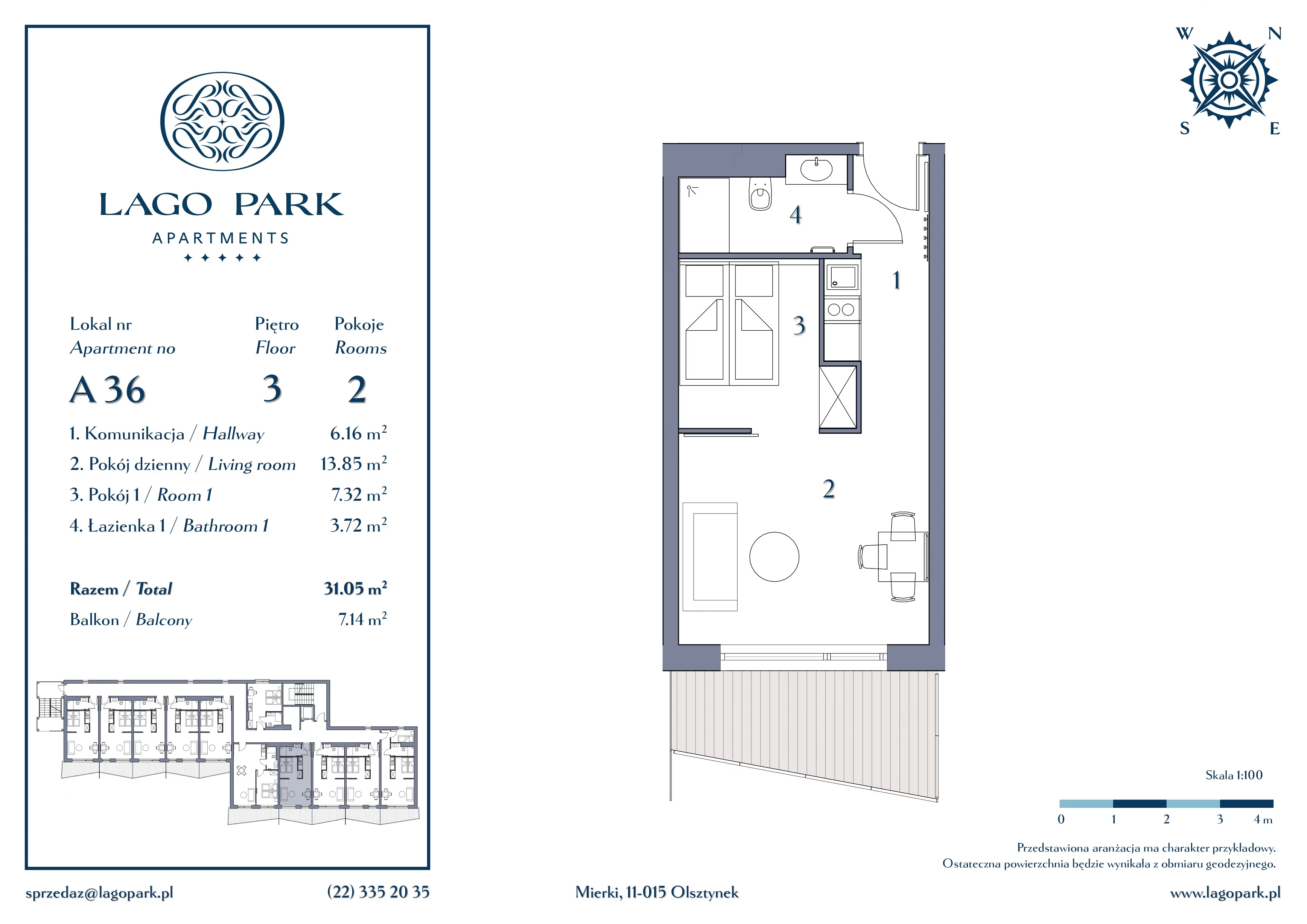 Apartament inwestycyjny 31,05 m², piętro 3, oferta nr A36, Lago Park Apartments by Aries, Mierki, Kołatek 2