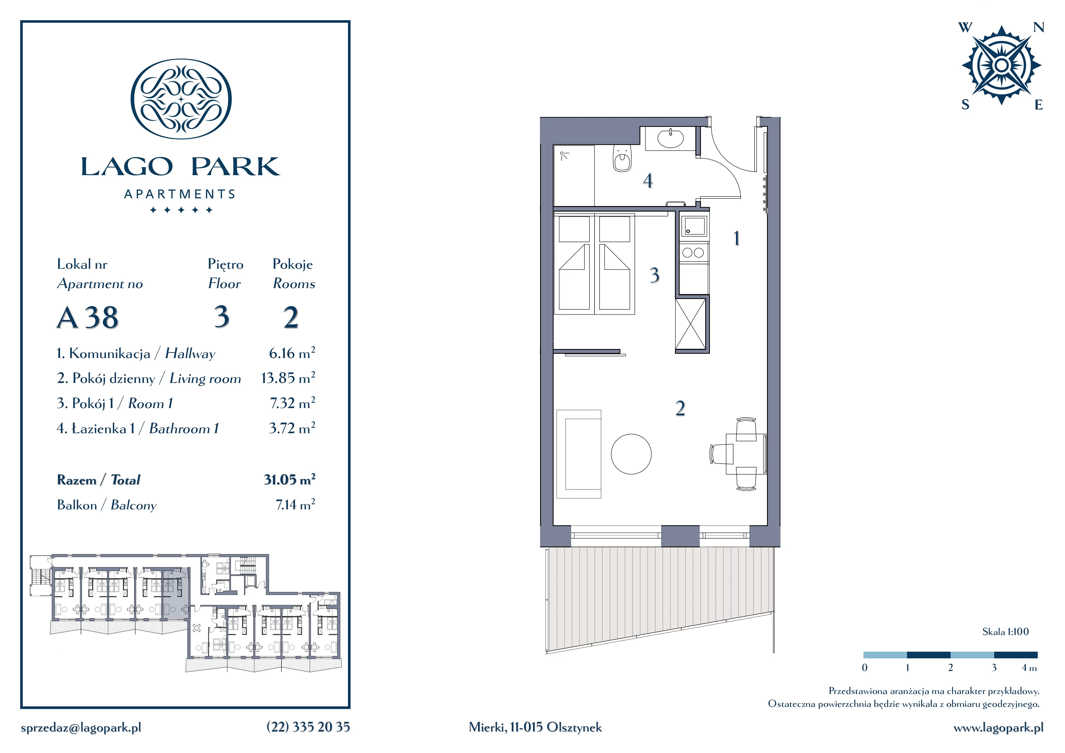 Apartament inwestycyjny 31,05 m², piętro 3, oferta nr A38, Lago Park Apartments by Aries, Mierki, Kołatek 2