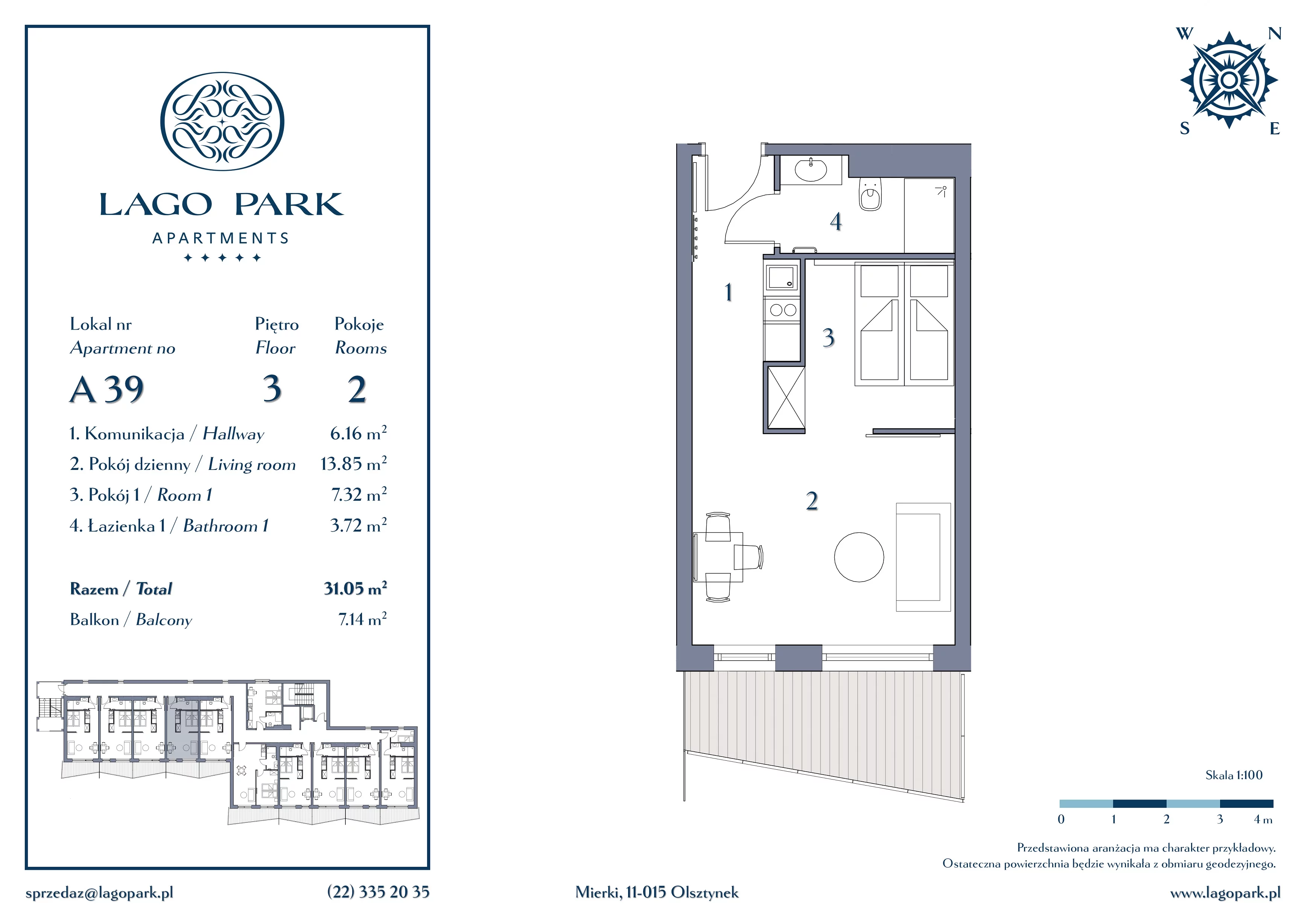 Apartament inwestycyjny 31,05 m², piętro 3, oferta nr A39, Lago Park Apartments by Aries, Mierki, Kołatek 2