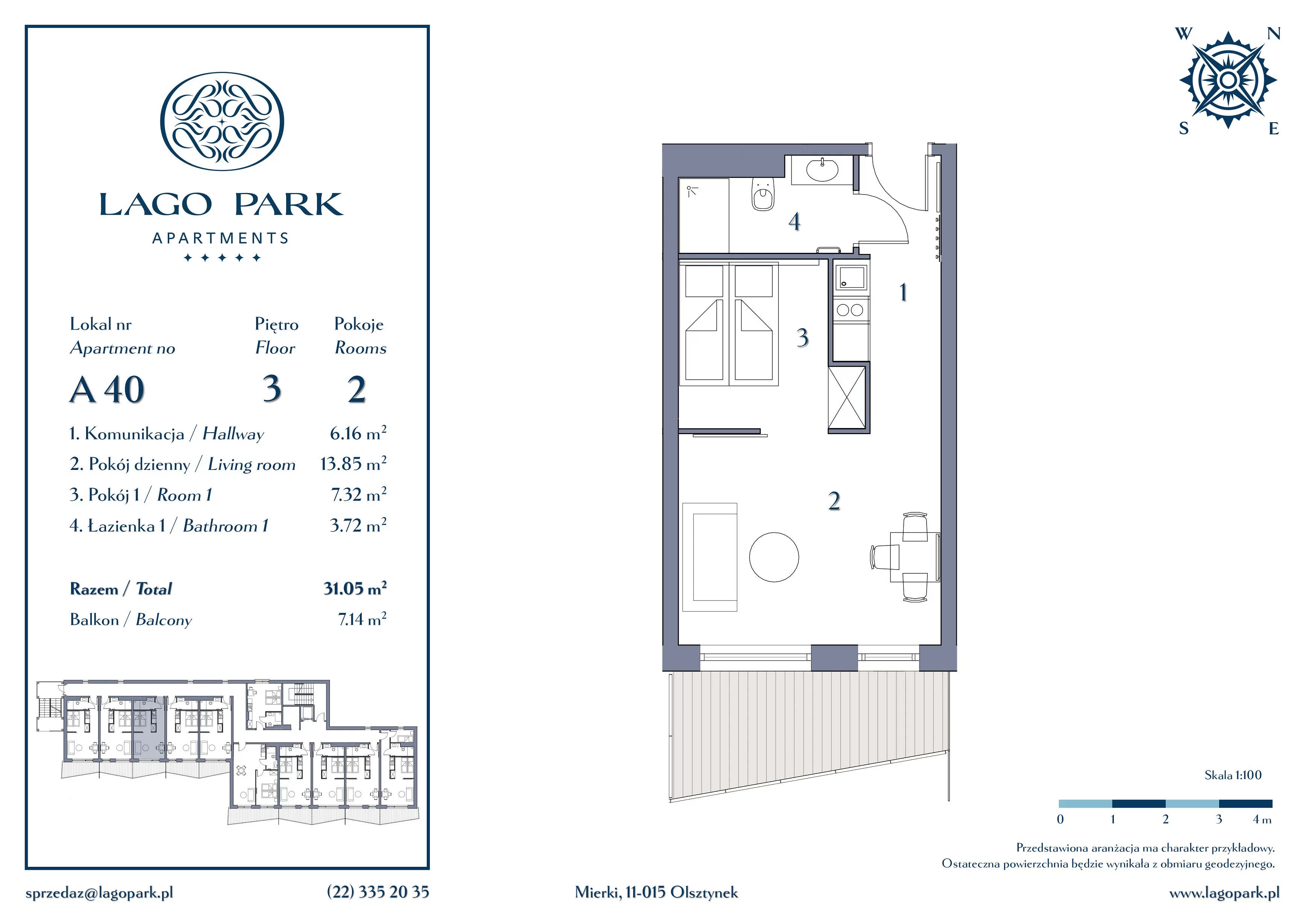Apartament inwestycyjny 31,05 m², piętro 3, oferta nr A40, Lago Park Apartments by Aries, Mierki, Kołatek 2