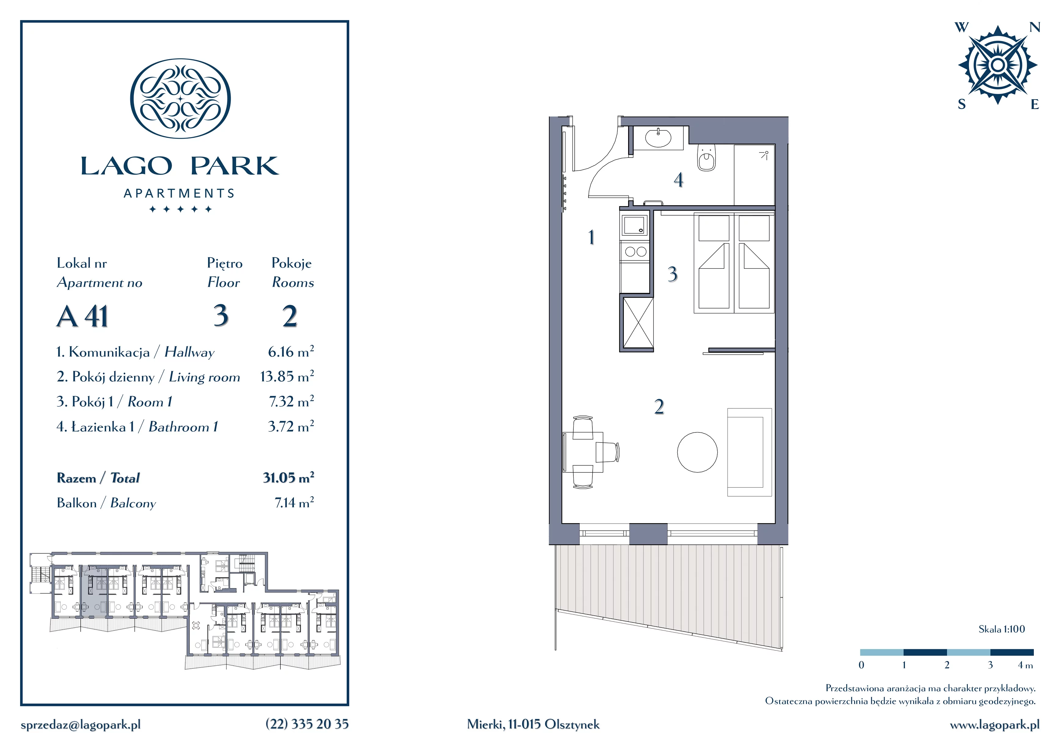 Apartament inwestycyjny 31,05 m², piętro 3, oferta nr A41, Lago Park Apartments by Aries, Mierki, Kołatek 2