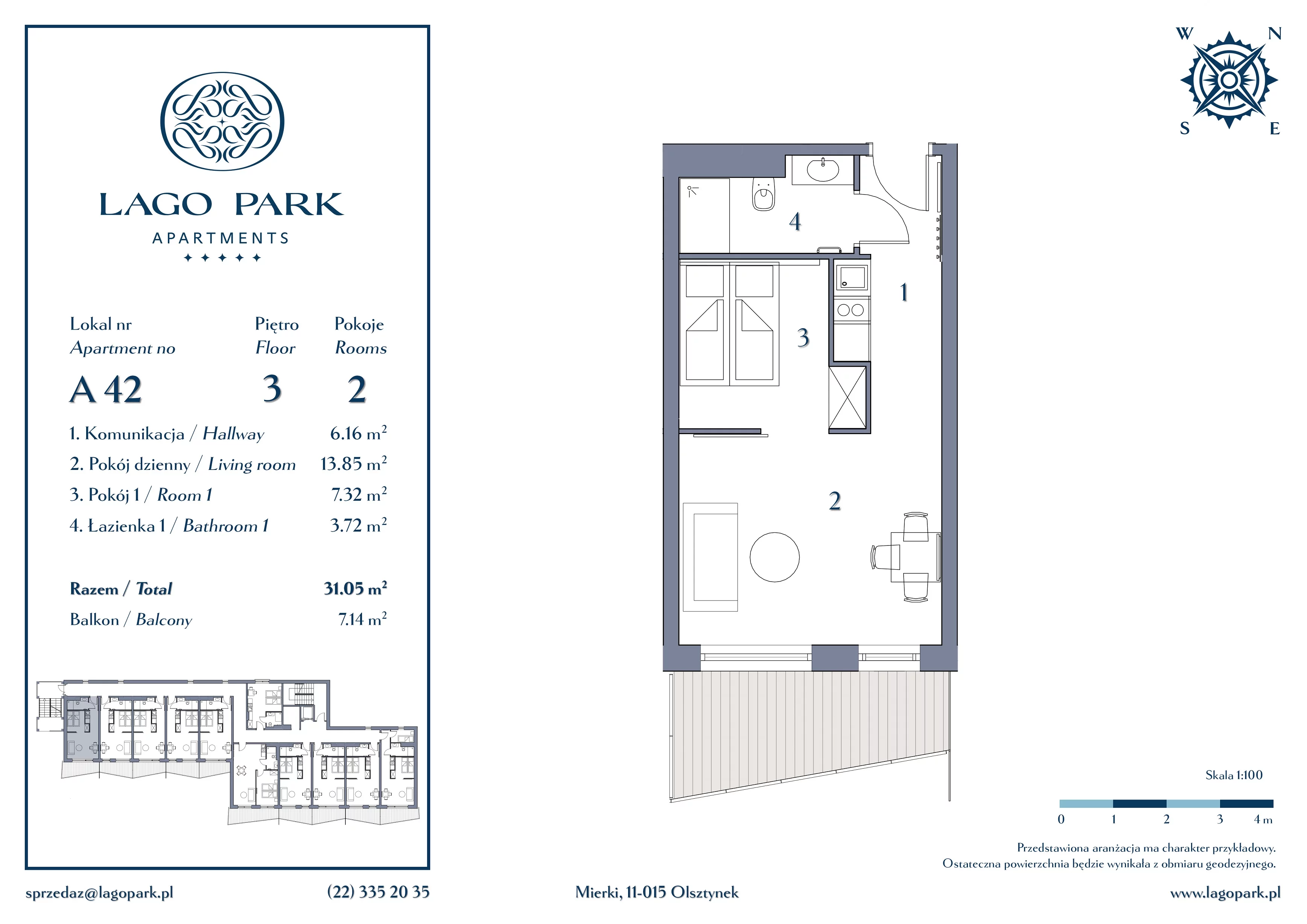Apartament inwestycyjny 31,05 m², piętro 3, oferta nr A42, Lago Park Apartments by Aries, Mierki, Kołatek 2