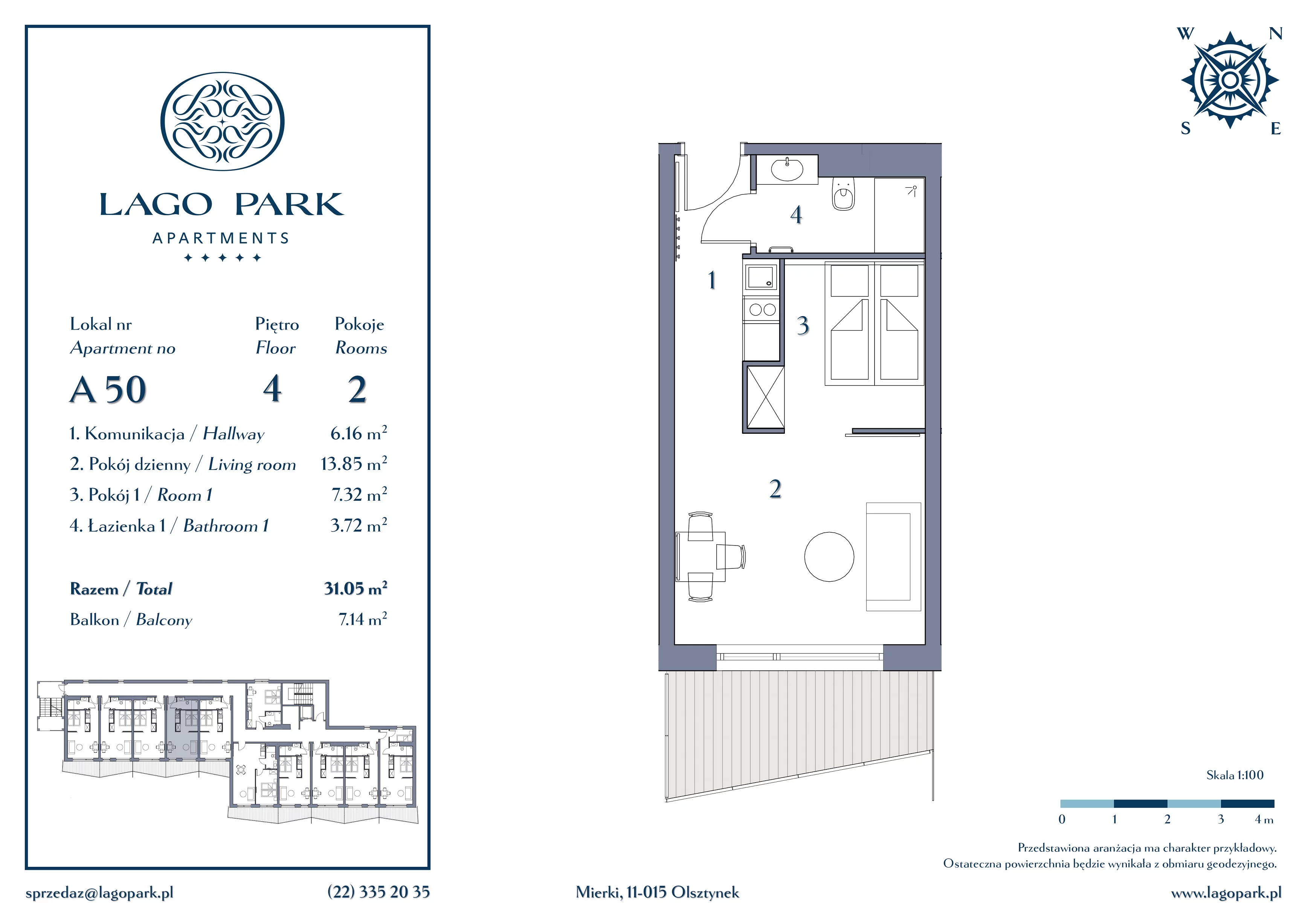 Apartament inwestycyjny 31,05 m², piętro 4, oferta nr A50, Lago Park Apartments by Aries, Mierki, Kołatek 2