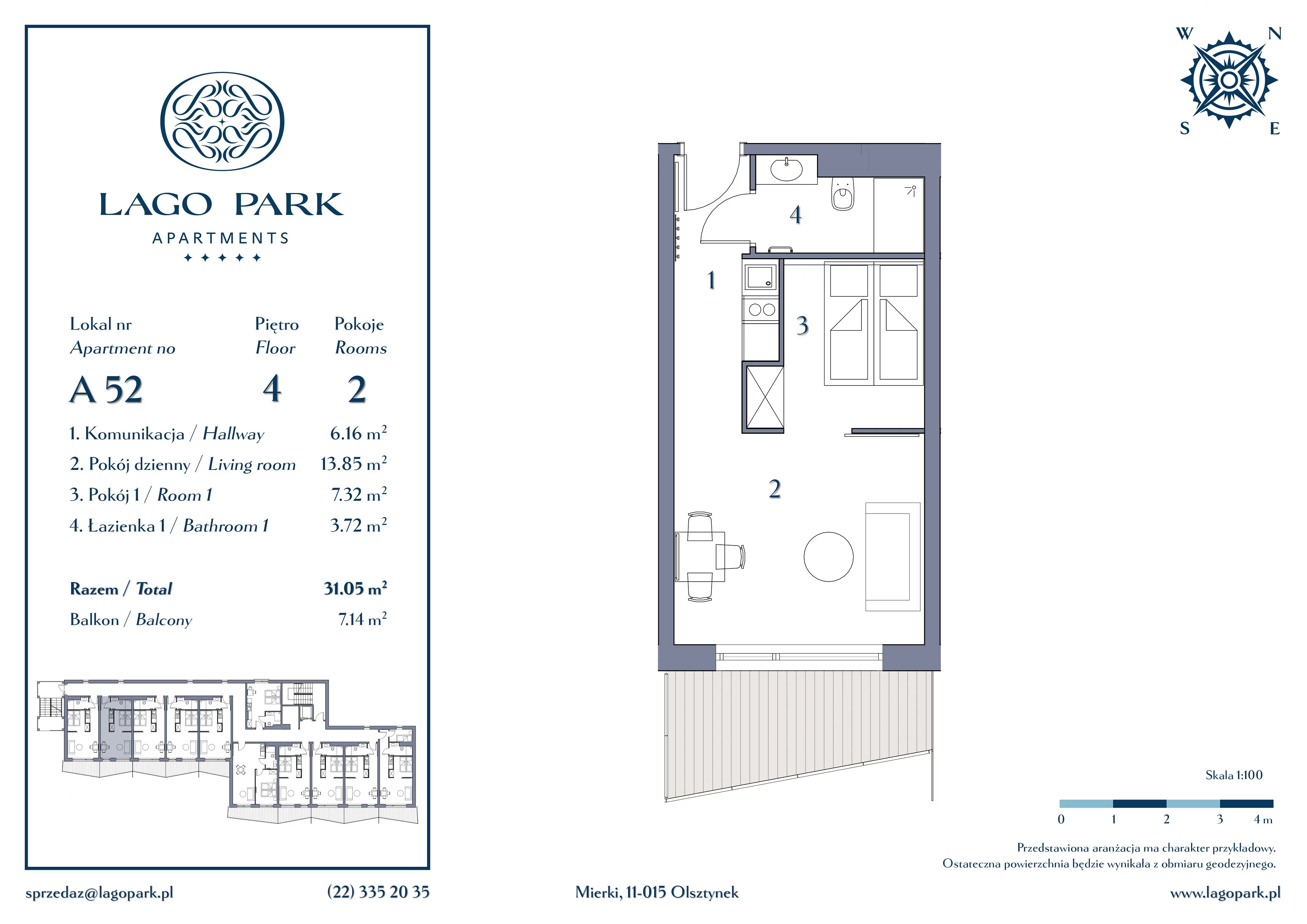 Apartament inwestycyjny 31,05 m², piętro 4, oferta nr A52, Lago Park Apartments by Aries, Mierki, Kołatek 2