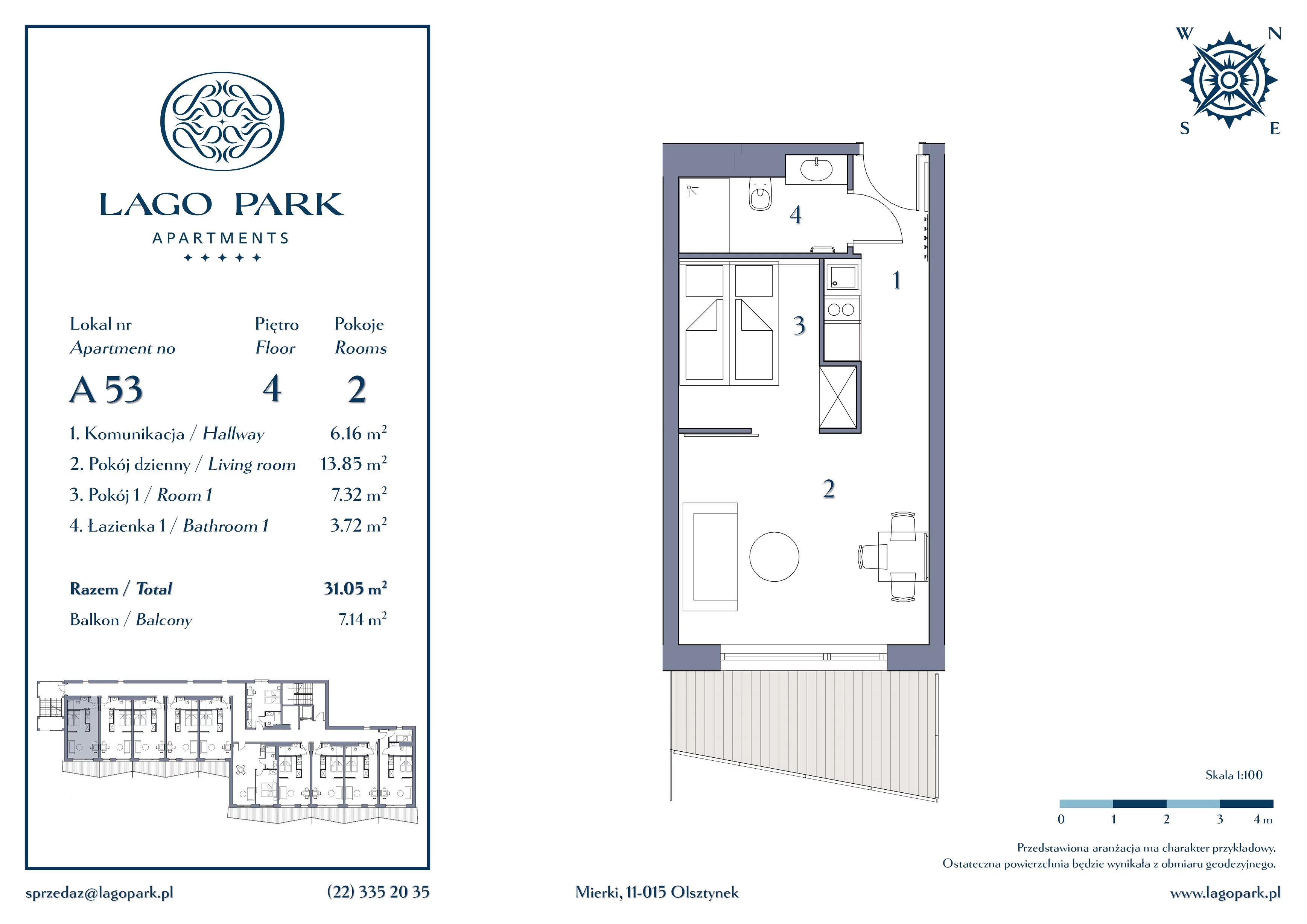 Apartament inwestycyjny 31,05 m², piętro 4, oferta nr A53, Lago Park Apartments by Aries, Mierki, Kołatek 2