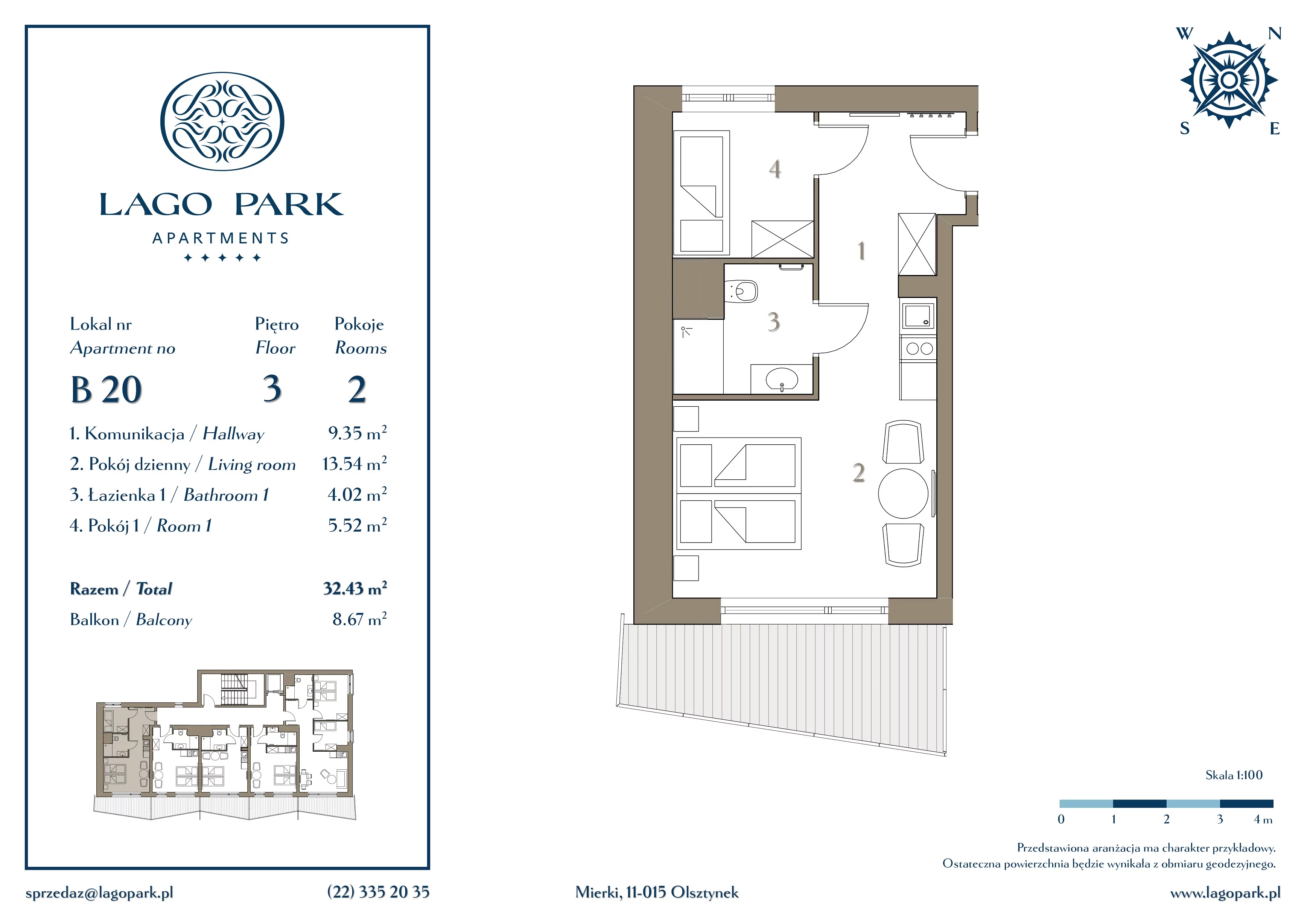 Apartament inwestycyjny 32,43 m², piętro 3, oferta nr B20, Lago Park Apartments by Aries, Mierki, Kołatek 2