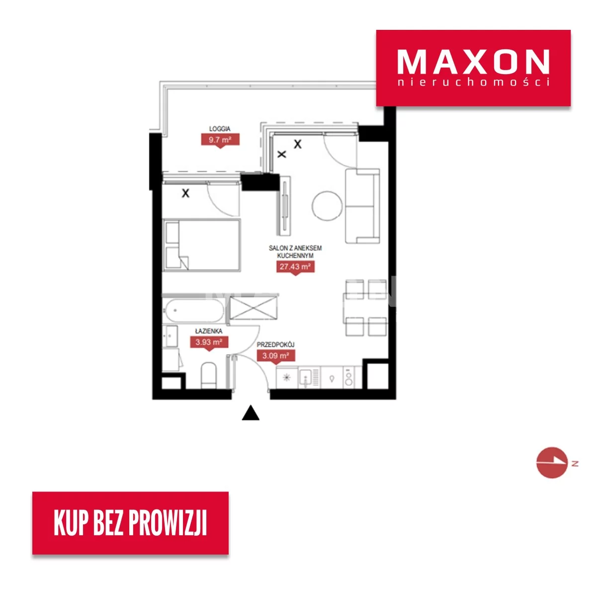 Mieszkanie jednopokojowe 34,45 m², Warszawa, Mokotów, ul. Wołoska, Sprzedaż
