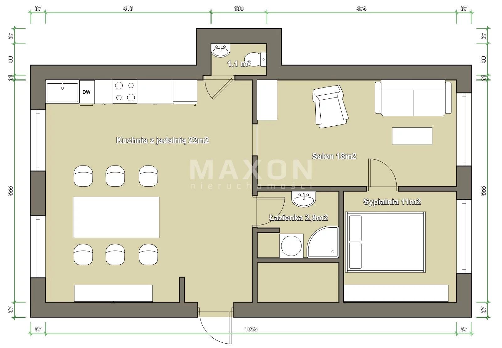 Apartament na sprzedaż, 54,88 m², 2 pokoje, piętro 3, oferta nr 61963/MS/MAX