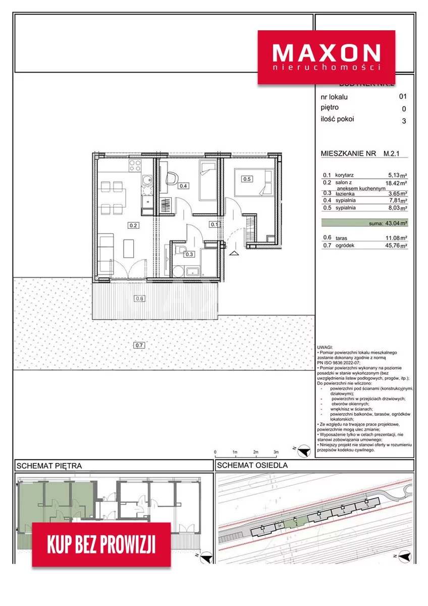 Mieszkanie na sprzedaż, 43,04 m², 3 pokoje, parter, oferta nr 61584/MS/MAX