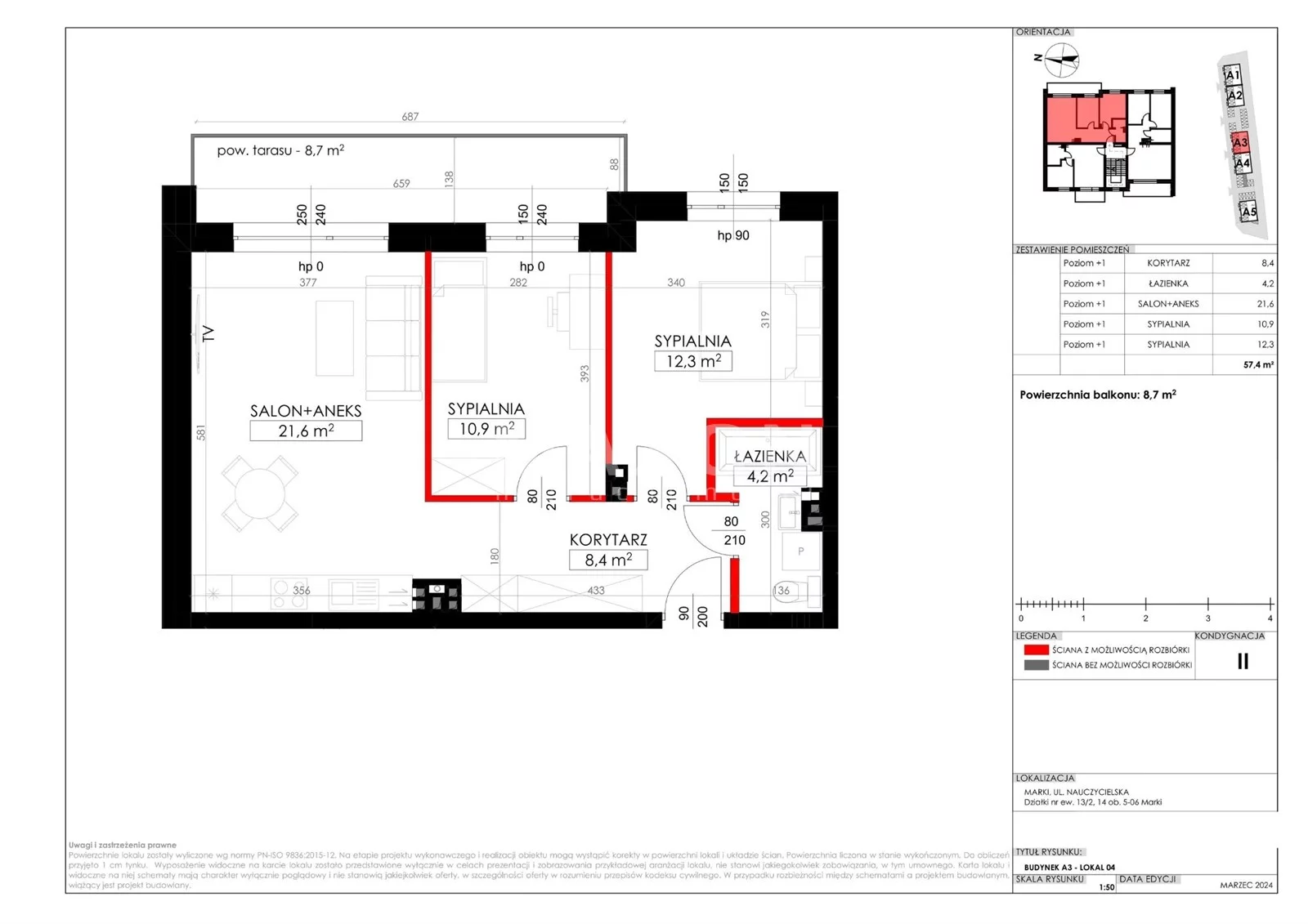 Mieszkanie na sprzedaż, 57,40 m², 3 pokoje, 1 piętro, oferta nr 61866/MS/MAX