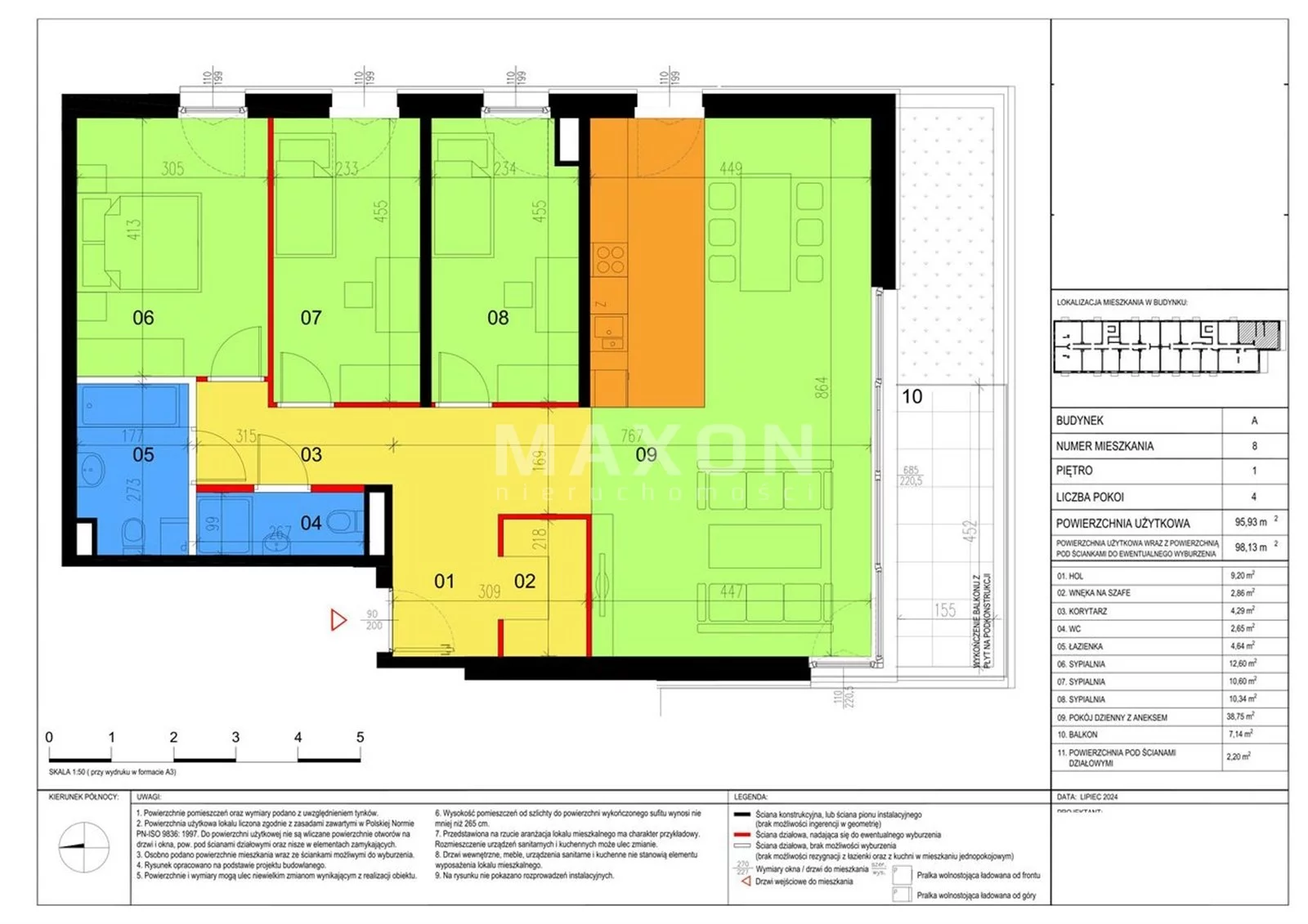 Mieszkanie na sprzedaż, 98,13 m², 4 pokoje, 1 piętro, oferta nr 61590/MS/MAX