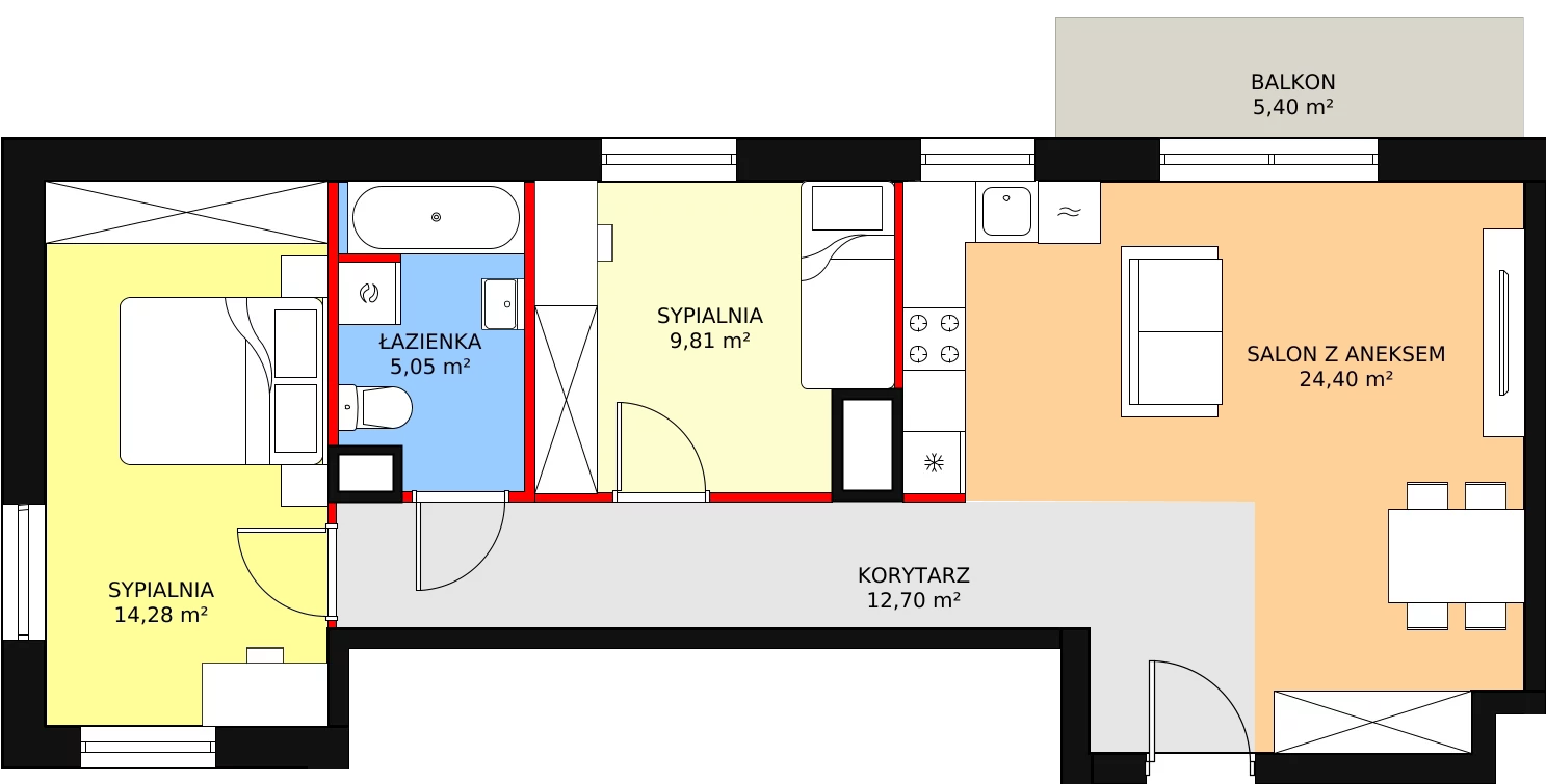 3 pokoje, mieszkanie 66,24 m², piętro 3, oferta nr 107/3/B/C, NeoPolis, Warszawa, Ursus, Szamoty, ul. Silnikowa