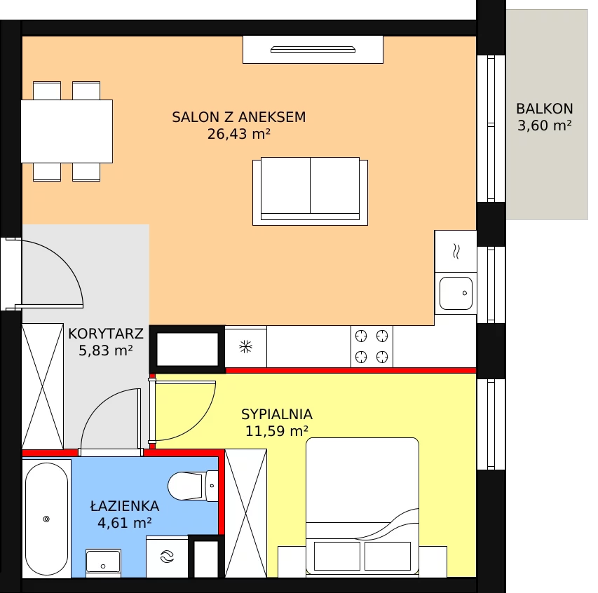 2 pokoje, mieszkanie 48,46 m², piętro 5, oferta nr 134/5/B/C, NeoPolis, Warszawa, Ursus, Szamoty, ul. Silnikowa