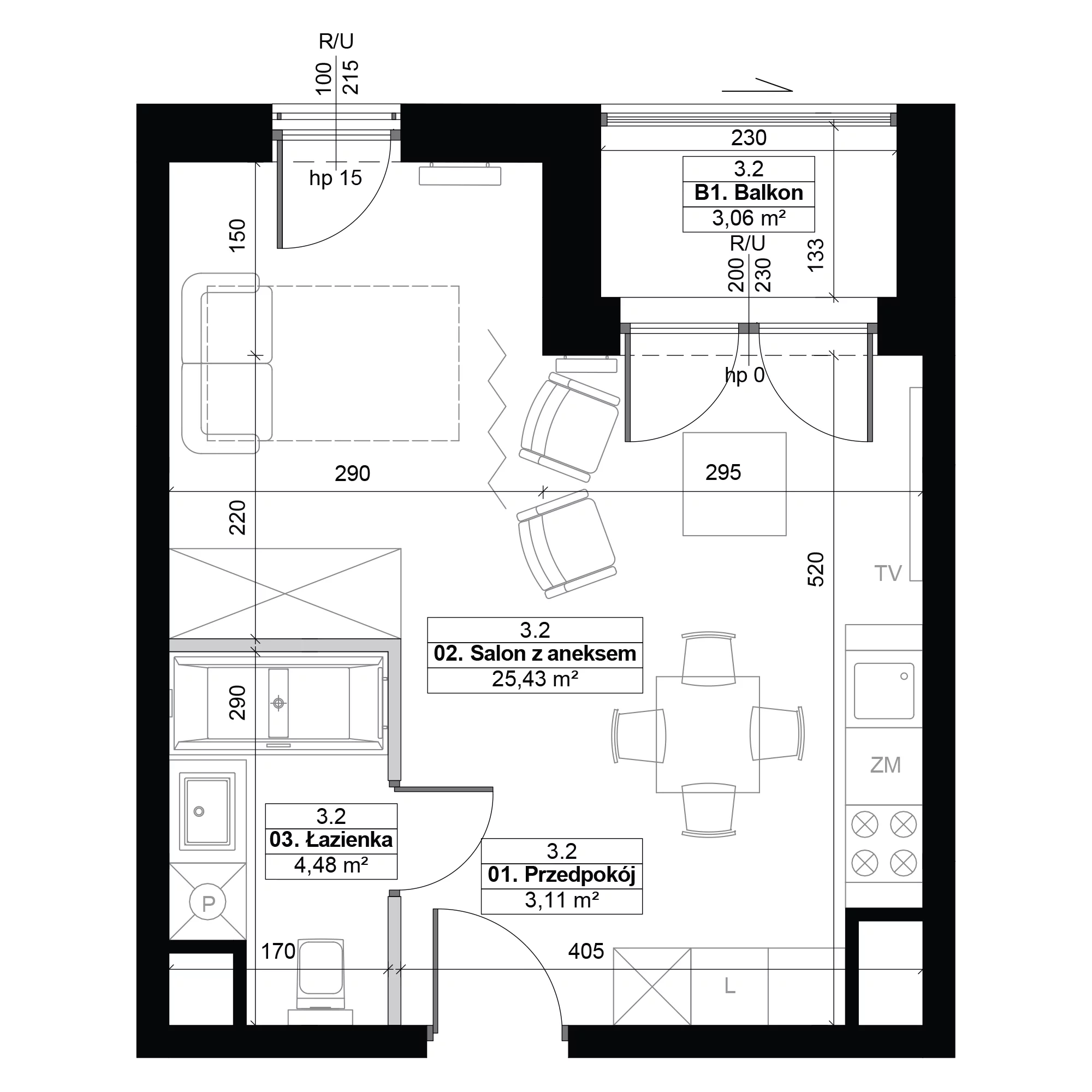 1 pokój, mieszkanie 33,02 m², piętro 3, oferta nr 3.2, Diasfera III, Łódź, Śródmieście, al. Piłsudskiego 37