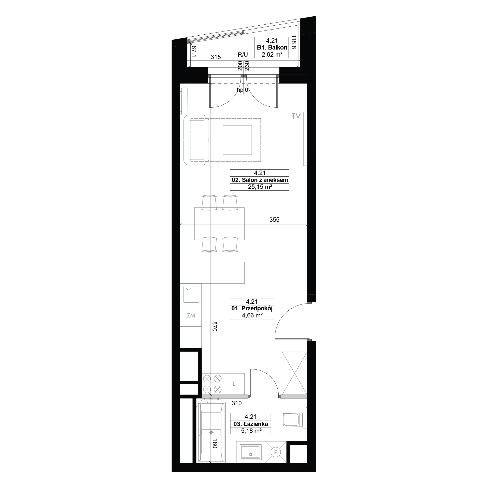 1 pokój, mieszkanie 34,99 m², piętro 4, oferta nr 4.21, Diasfera III, Łódź, Śródmieście, al. Piłsudskiego 37