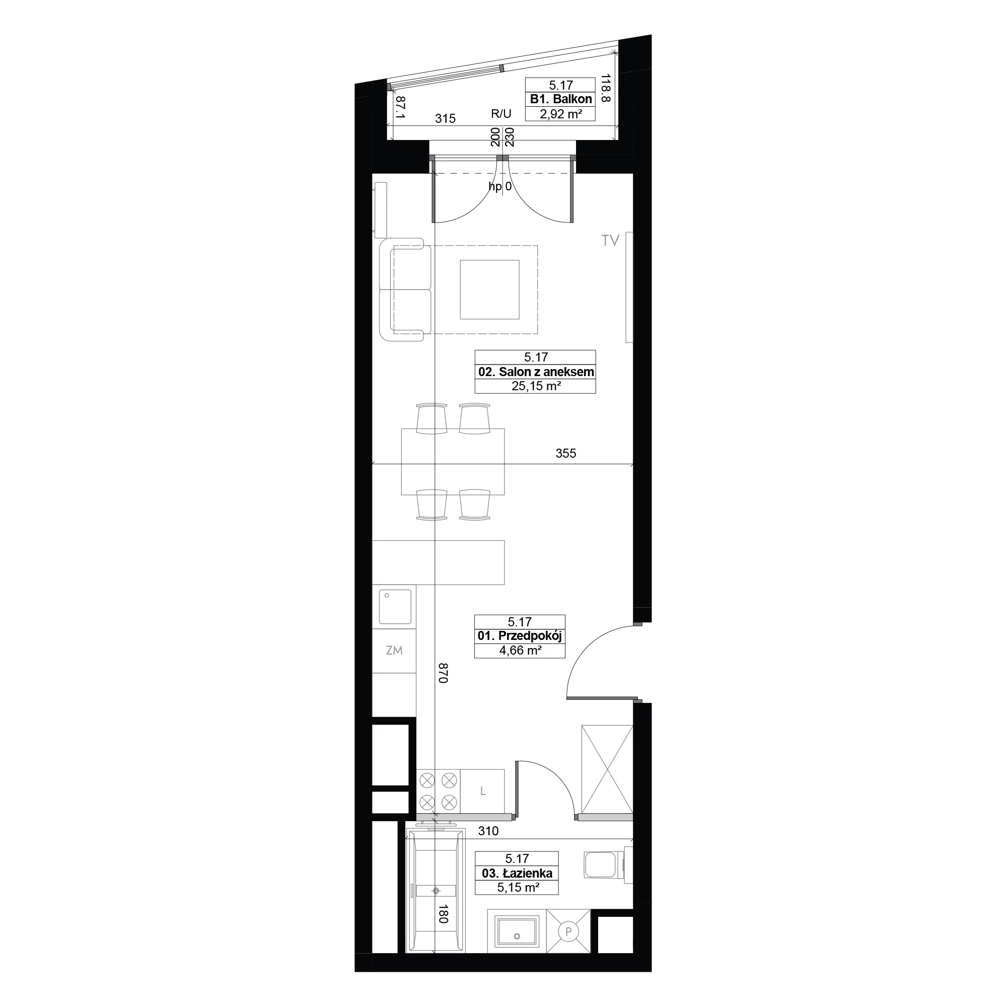 1 pokój, mieszkanie 34,96 m², piętro 5, oferta nr 5.17, Diasfera III, Łódź, Śródmieście, al. Piłsudskiego 37