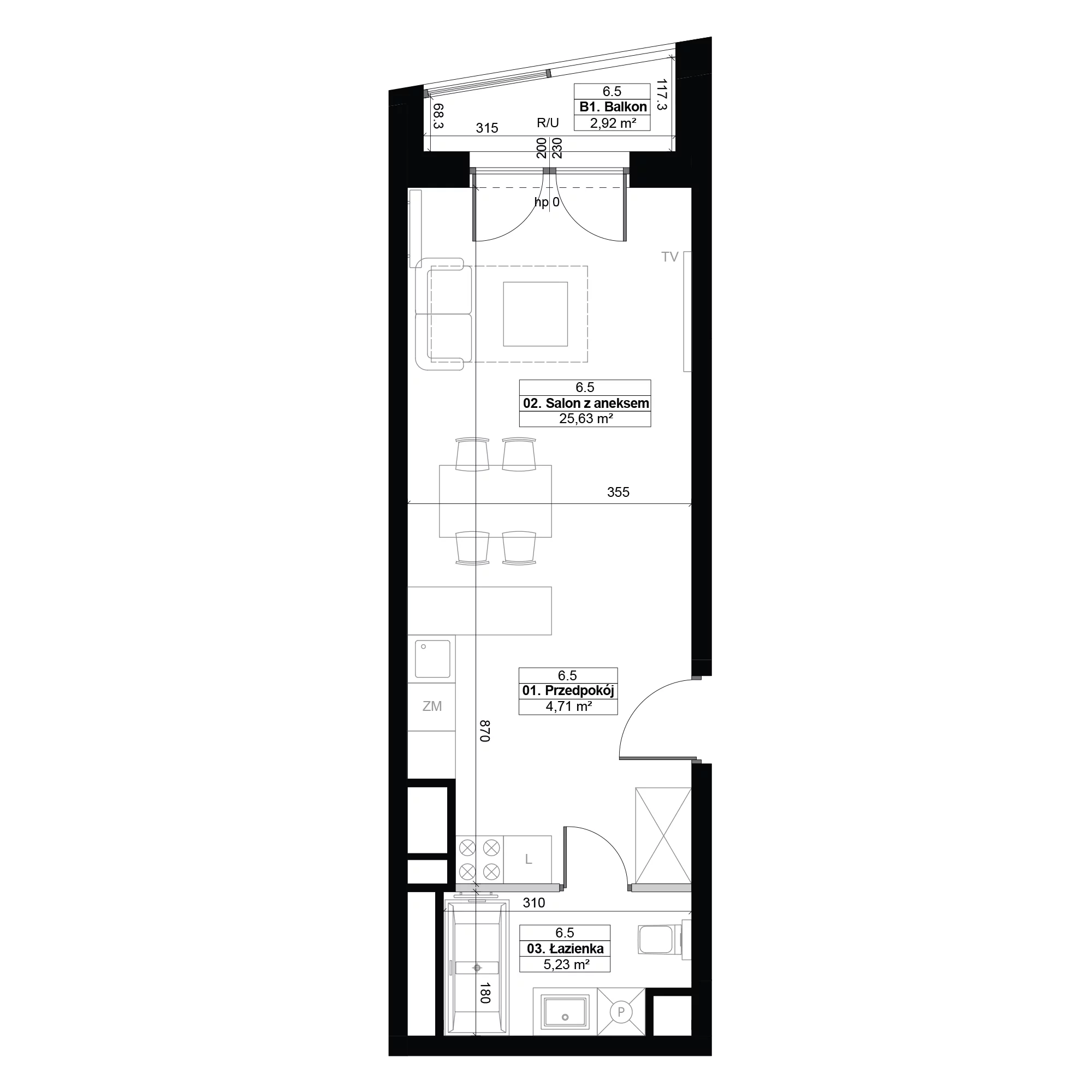 1 pokój, mieszkanie 35,57 m², piętro 6, oferta nr 6.5, Diasfera III, Łódź, Śródmieście, al. Piłsudskiego 37