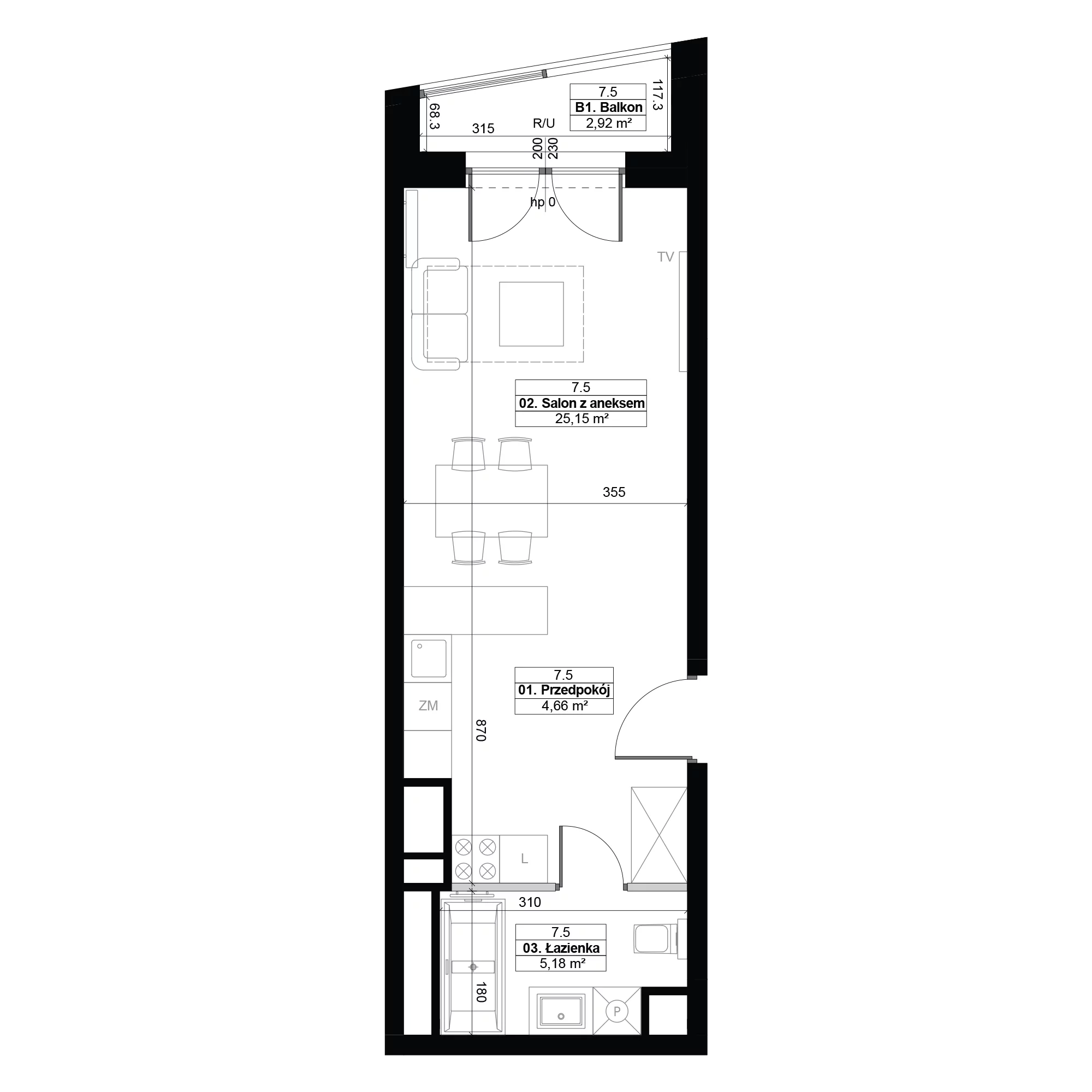 1 pokój, mieszkanie 34,99 m², piętro 7, oferta nr 7.5, Diasfera III, Łódź, Śródmieście, al. Piłsudskiego 37