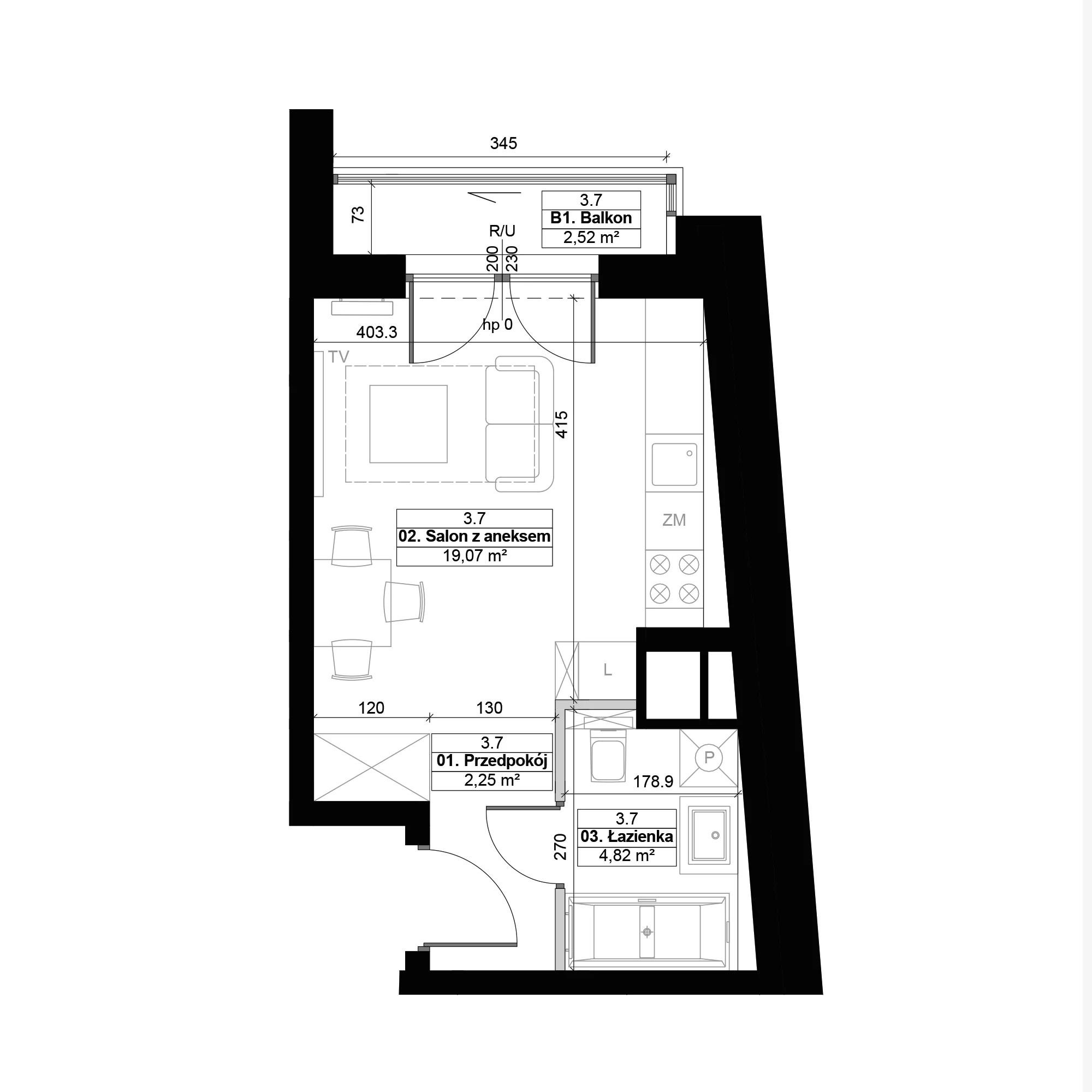 1 pokój, mieszkanie 26,14 m², piętro 3, oferta nr 3.7, Diasfera III, Łódź, Śródmieście, al. Piłsudskiego 37
