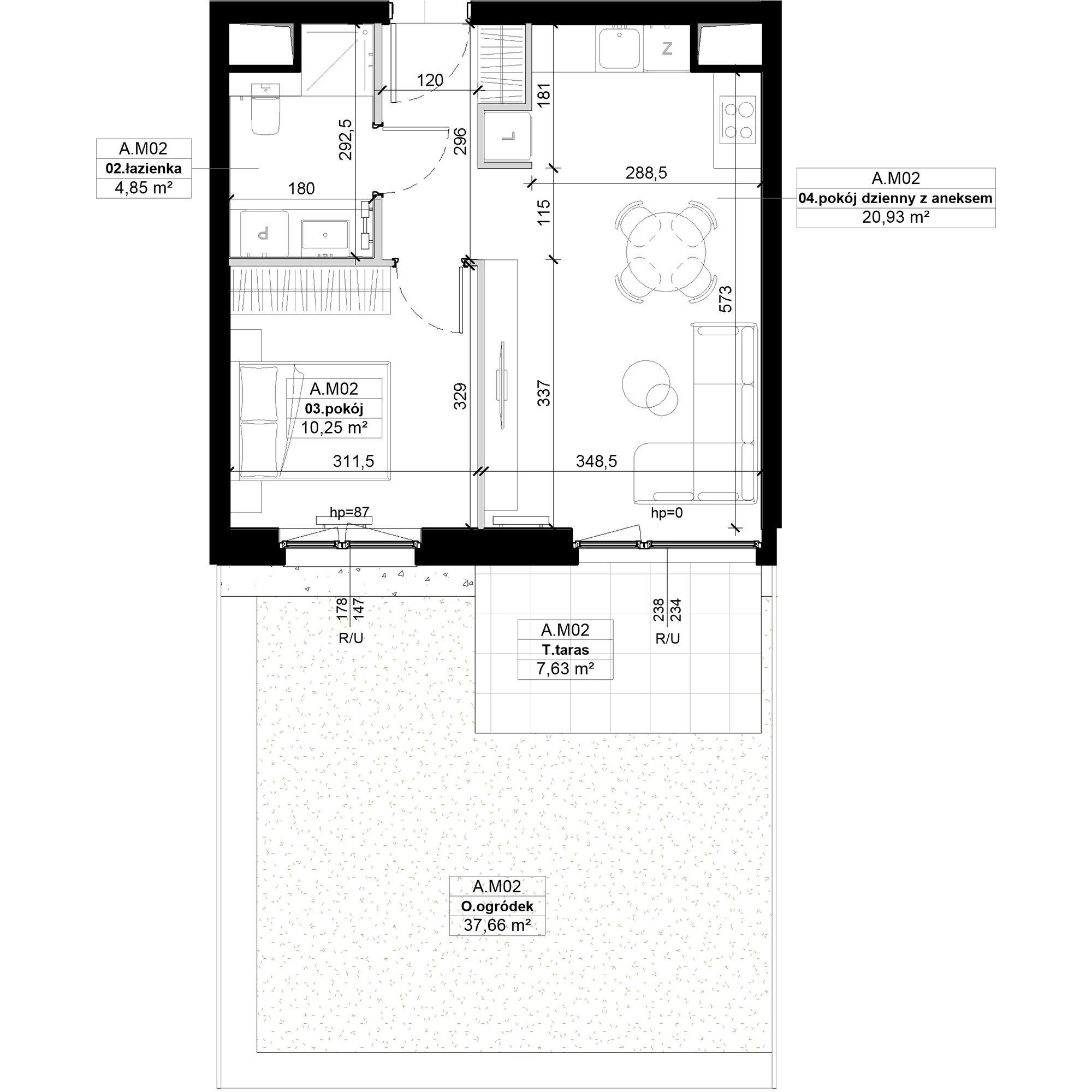 2 pokoje, mieszkanie 40,18 m², parter, oferta nr A.M02, No to Naramowice, Poznań, Naramowice, Naramowice, ul. Maków Polnych