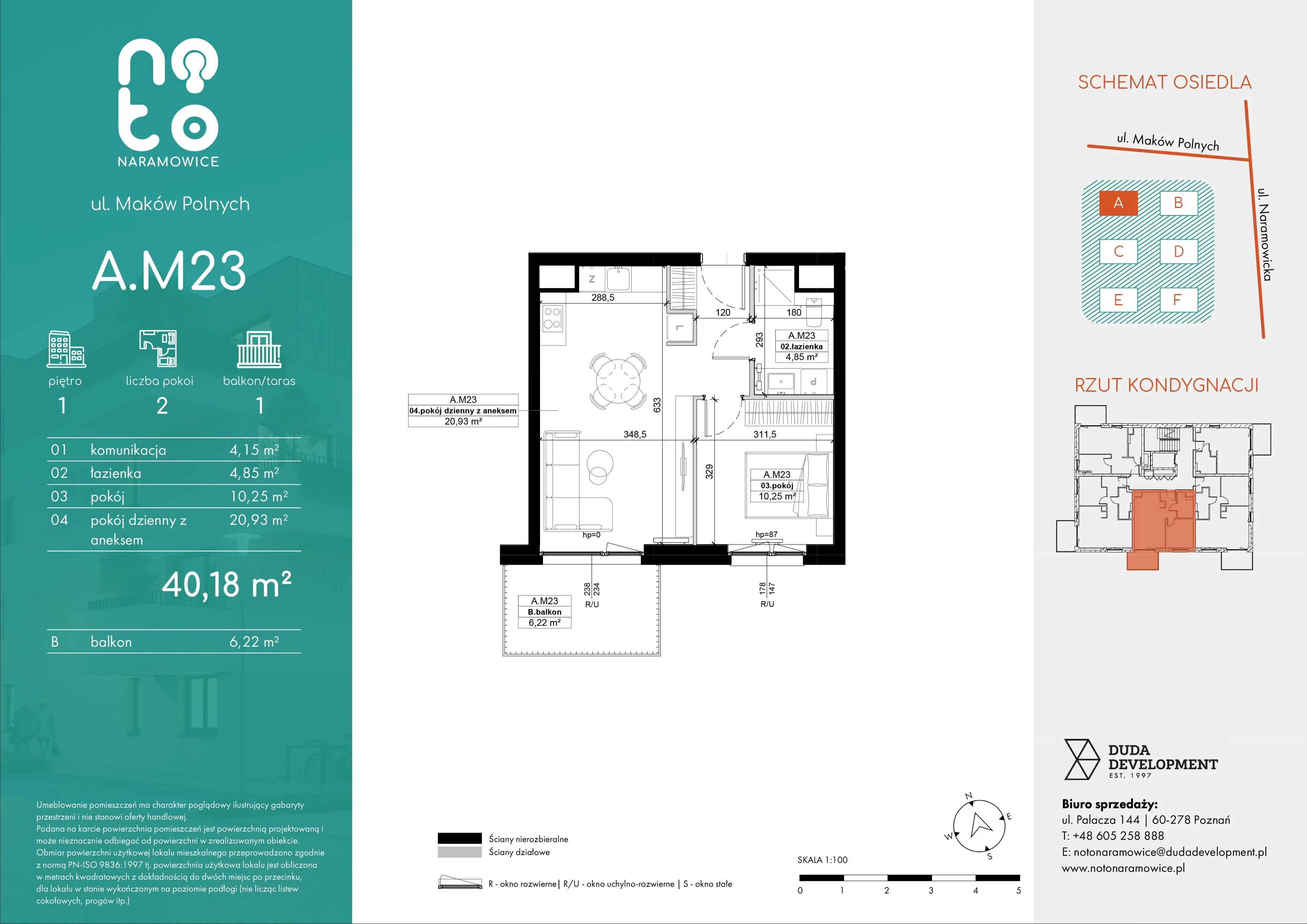 2 pokoje, mieszkanie 40,18 m², piętro 1, oferta nr A.M23, No to Naramowice, Poznań, Naramowice, Naramowice, ul. Maków Polnych