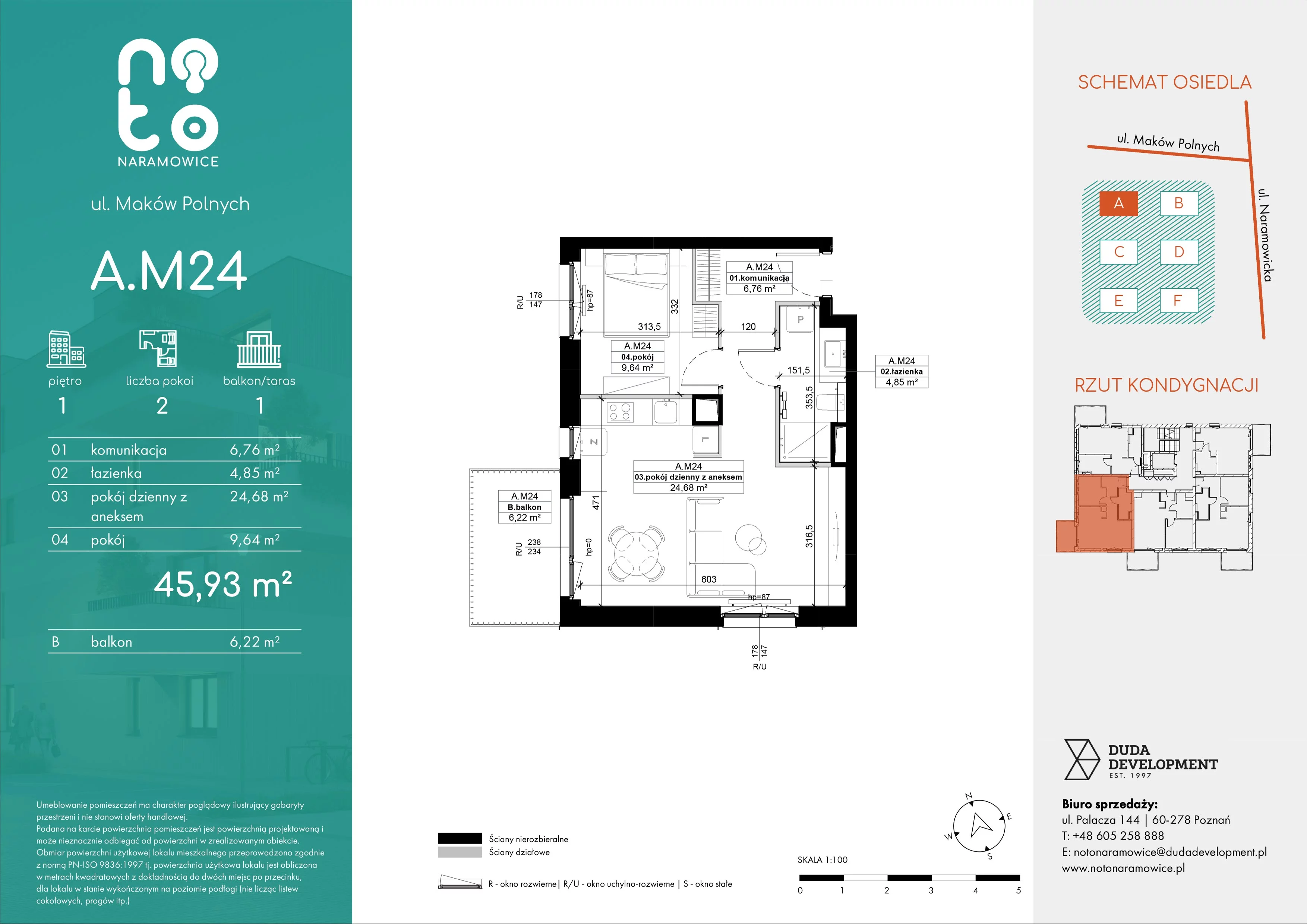 2 pokoje, mieszkanie 45,93 m², piętro 1, oferta nr A.M24, No to Naramowice, Poznań, Naramowice, Naramowice, ul. Maków Polnych