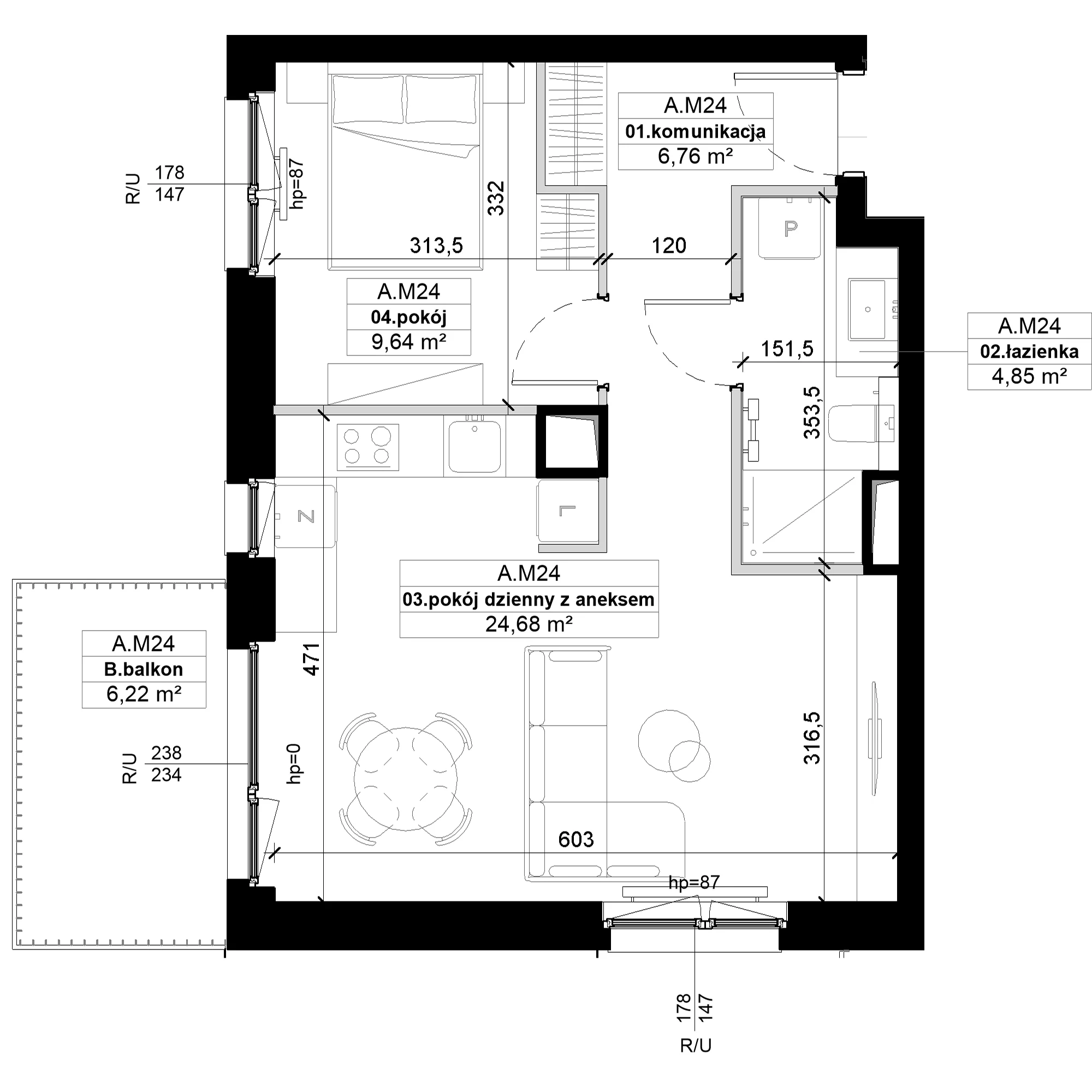 2 pokoje, mieszkanie 45,93 m², piętro 1, oferta nr A.M24, No to Naramowice, Poznań, Naramowice, Naramowice, ul. Maków Polnych