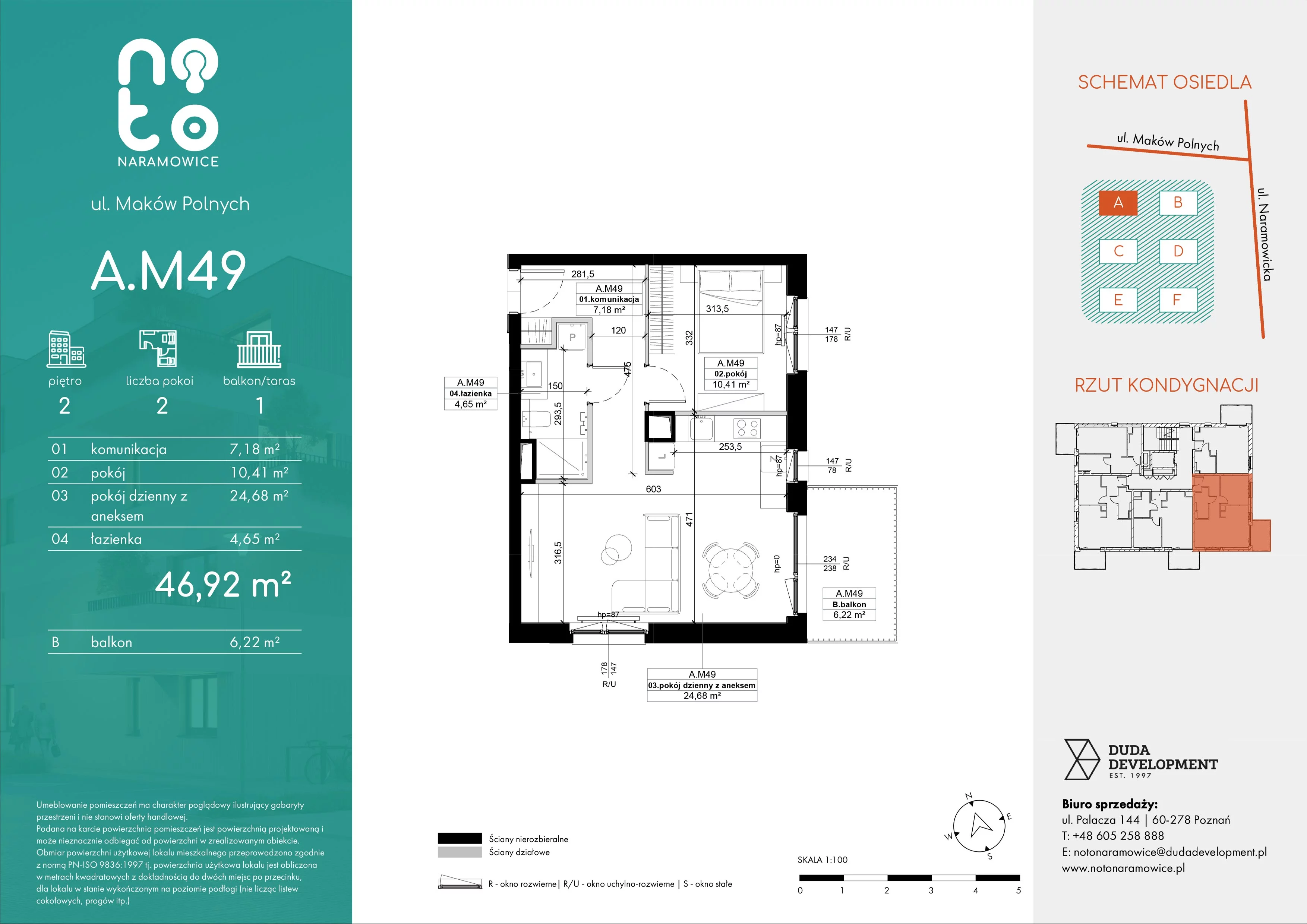 2 pokoje, mieszkanie 46,92 m², piętro 2, oferta nr A.M49, No to Naramowice, Poznań, Naramowice, Naramowice, ul. Maków Polnych