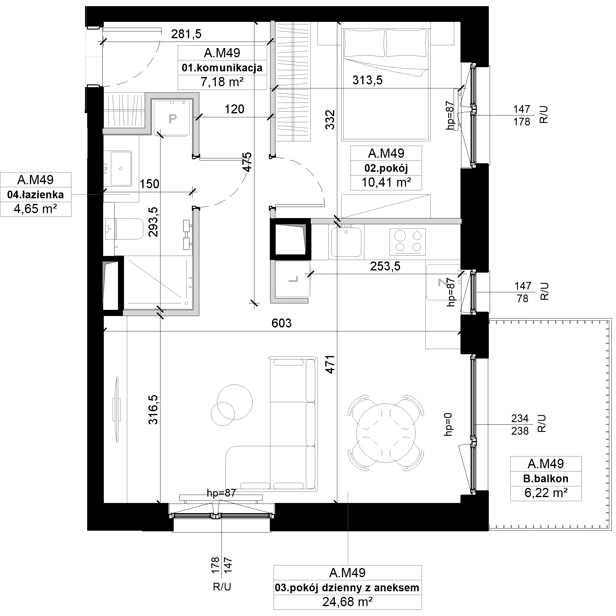 2 pokoje, mieszkanie 46,92 m², piętro 2, oferta nr A.M49, No to Naramowice, Poznań, Naramowice, Naramowice, ul. Maków Polnych