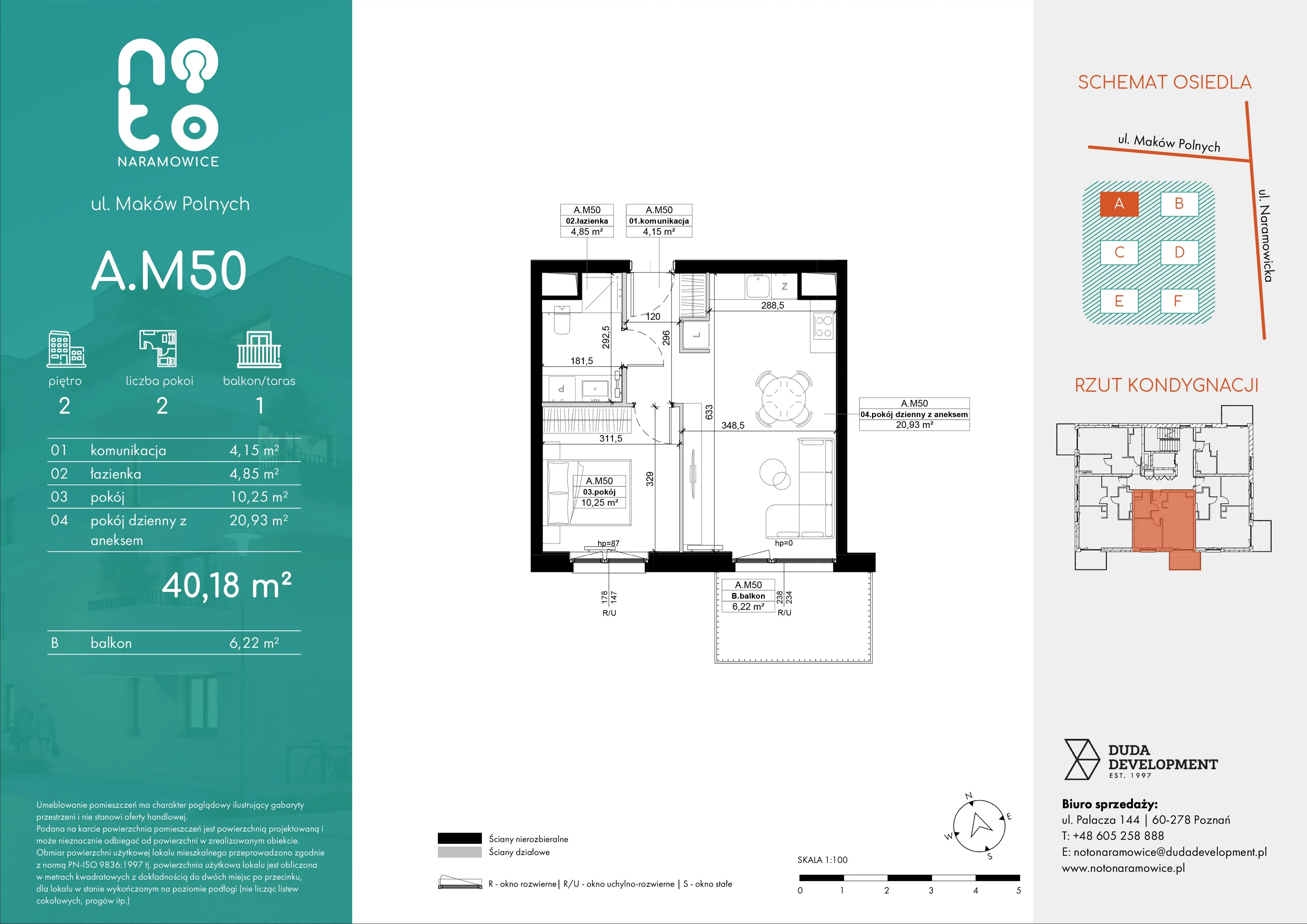 2 pokoje, mieszkanie 40,18 m², piętro 2, oferta nr A.M50, No to Naramowice, Poznań, Naramowice, Naramowice, ul. Maków Polnych