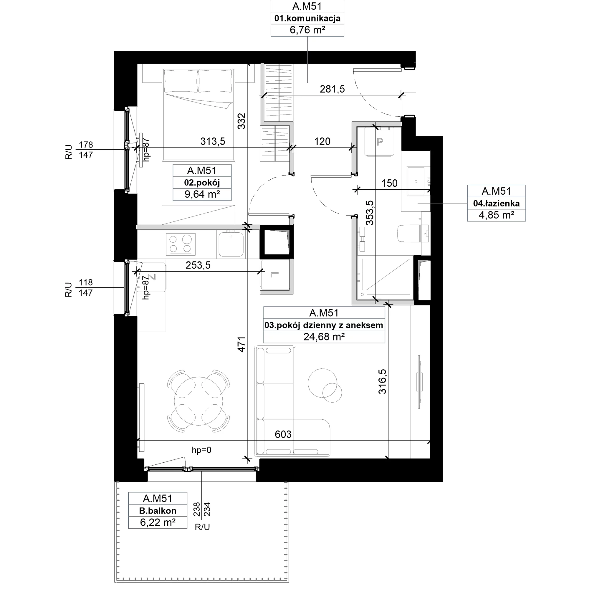 2 pokoje, mieszkanie 45,93 m², piętro 2, oferta nr A.M51, No to Naramowice, Poznań, Naramowice, Naramowice, ul. Maków Polnych