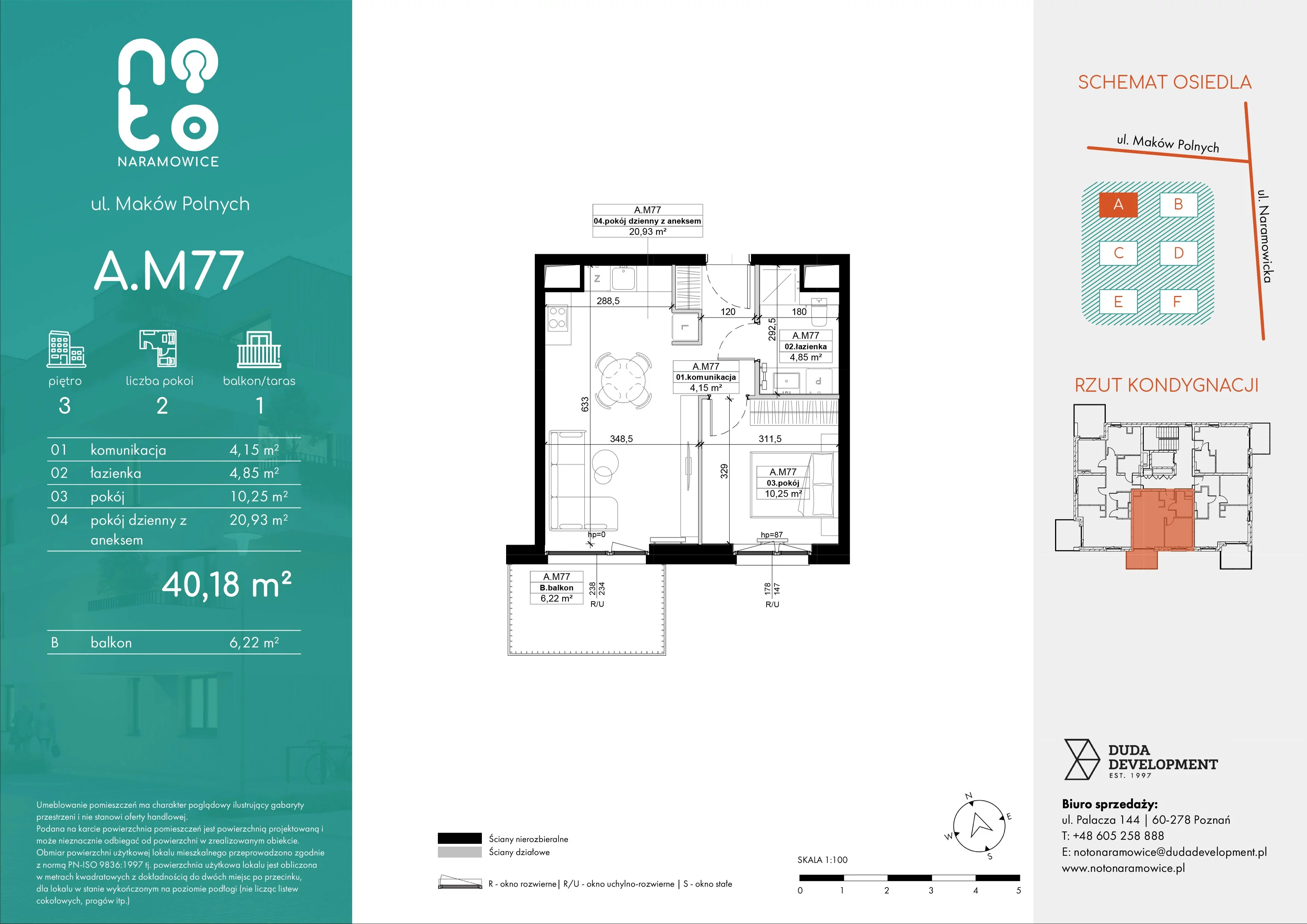 2 pokoje, mieszkanie 40,18 m², piętro 3, oferta nr A.M77, No to Naramowice, Poznań, Naramowice, Naramowice, ul. Maków Polnych