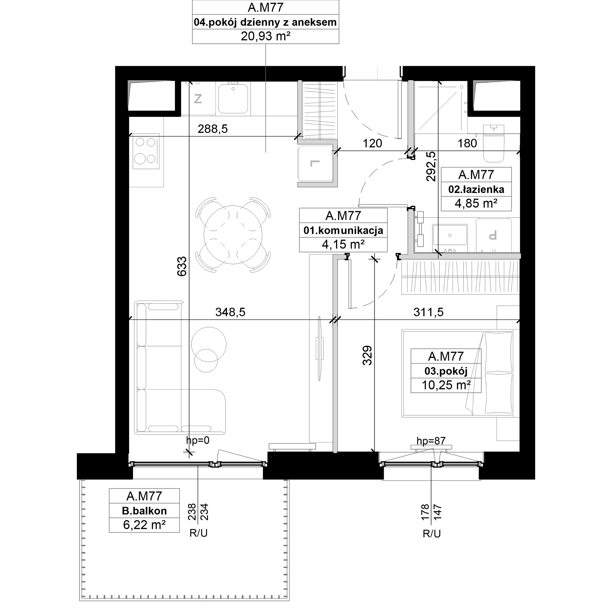 2 pokoje, mieszkanie 40,18 m², piętro 3, oferta nr A.M77, No to Naramowice, Poznań, Naramowice, Naramowice, ul. Maków Polnych