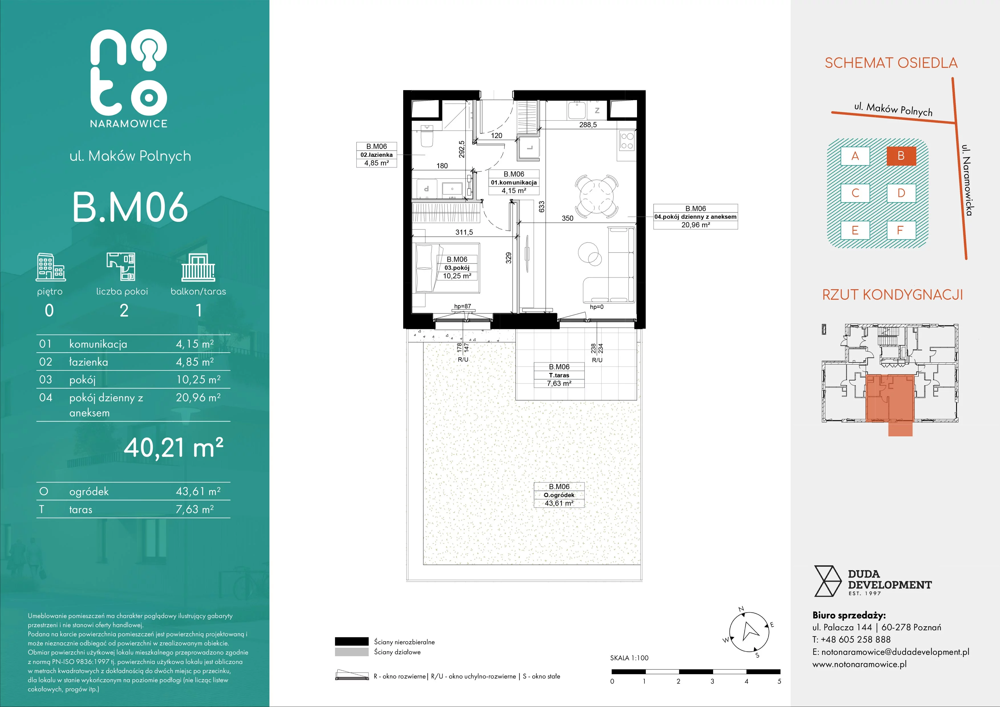 2 pokoje, mieszkanie 40,21 m², parter, oferta nr B.M06, No to Naramowice, Poznań, Naramowice, Naramowice, ul. Maków Polnych