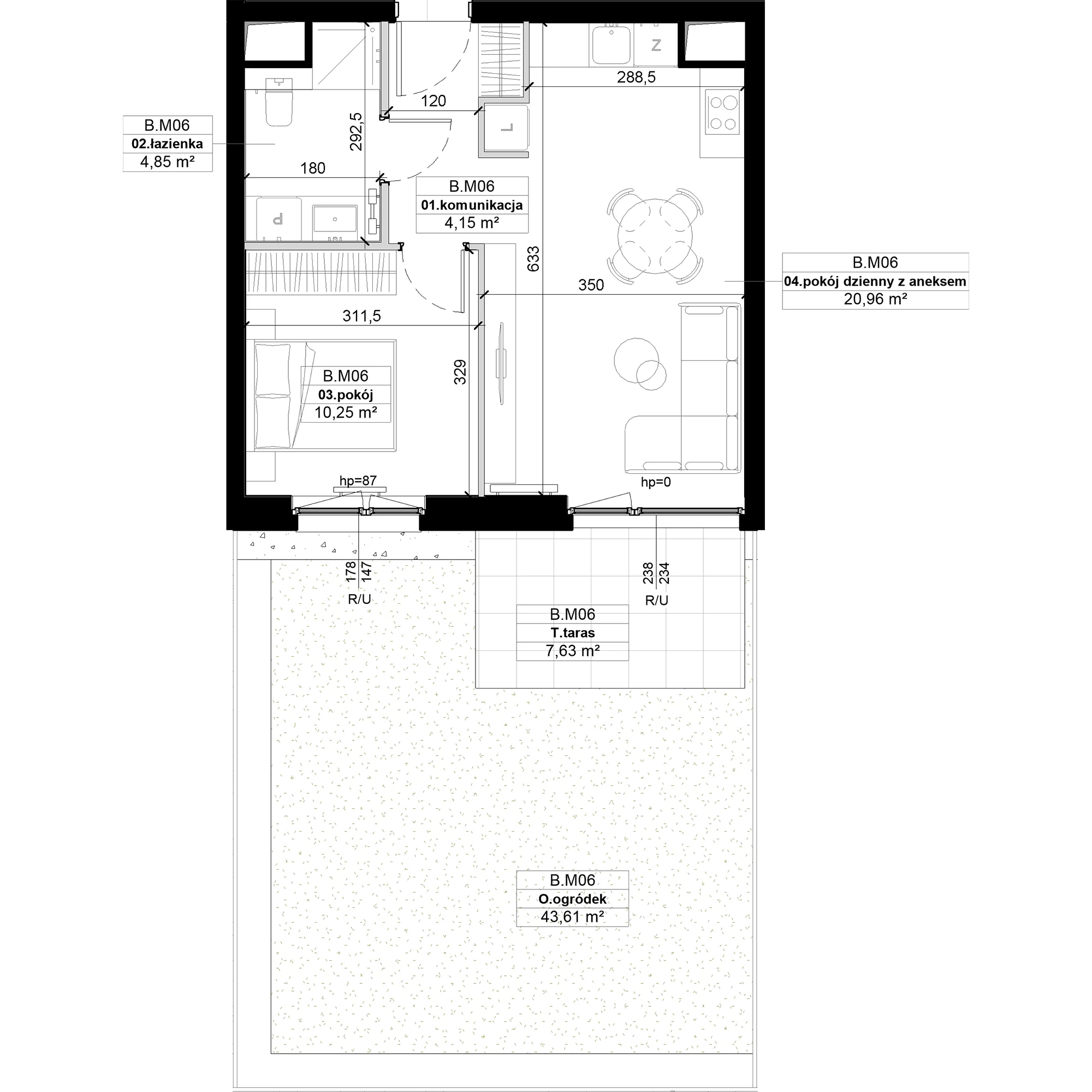 2 pokoje, mieszkanie 40,21 m², parter, oferta nr B.M06, No to Naramowice, Poznań, Naramowice, Naramowice, ul. Maków Polnych